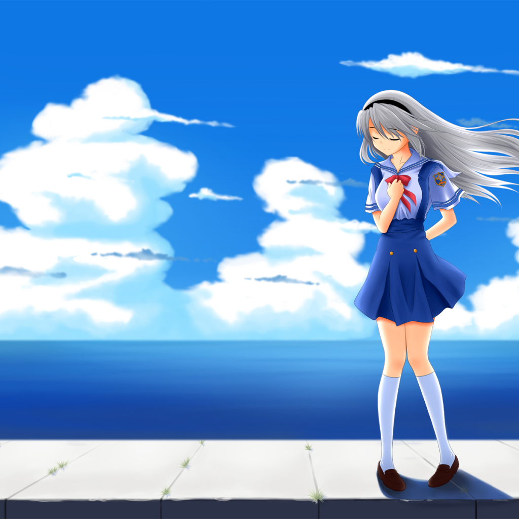 Free download wallpaper Anime, Sky, Ocean, Cute, Clannad, Tomoyo Sakagami on your PC desktop