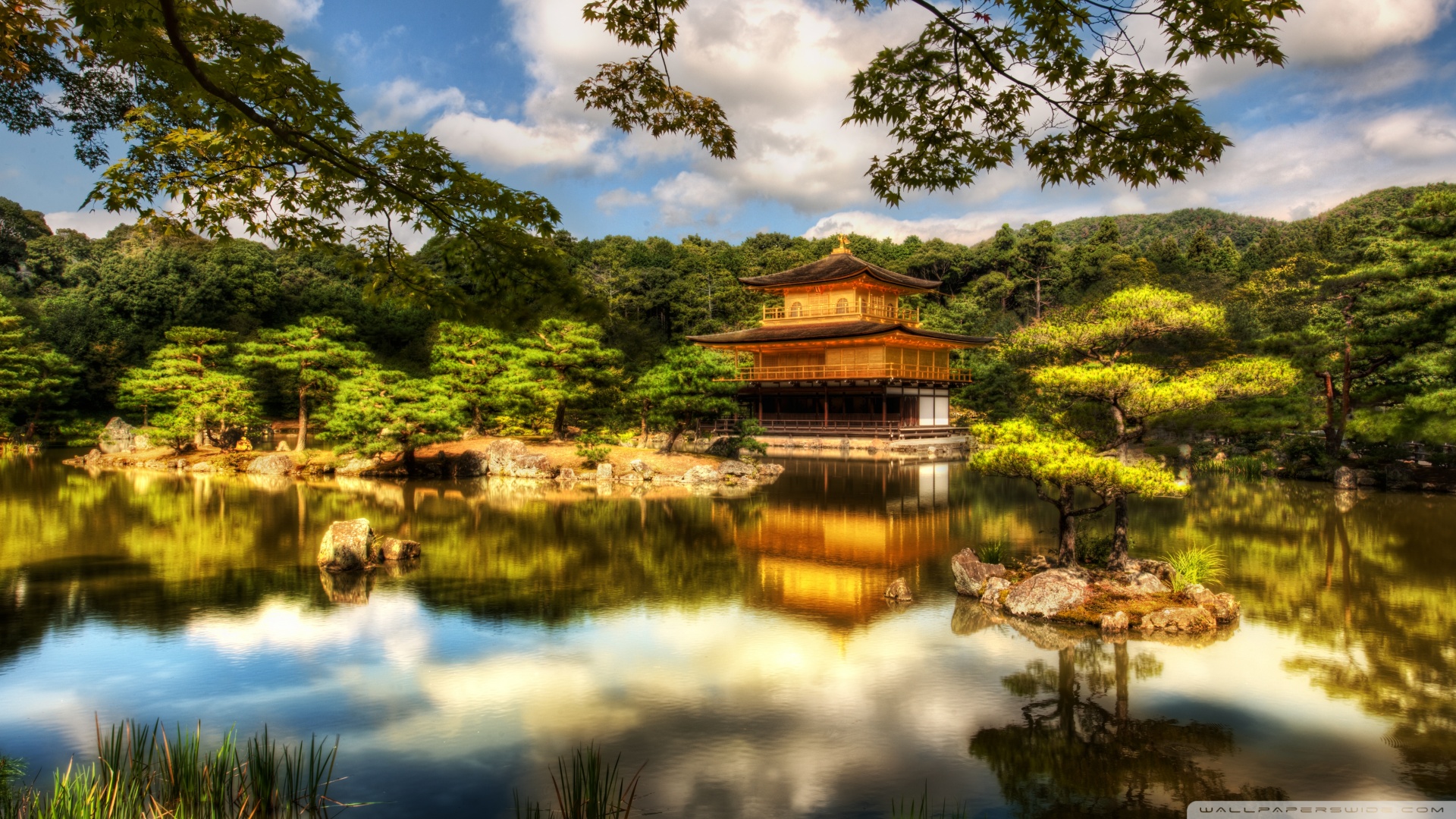 religious, kinkaku ji, buddhism, building, garden, hdr, japan, kyoto, lake, temple, tree, water