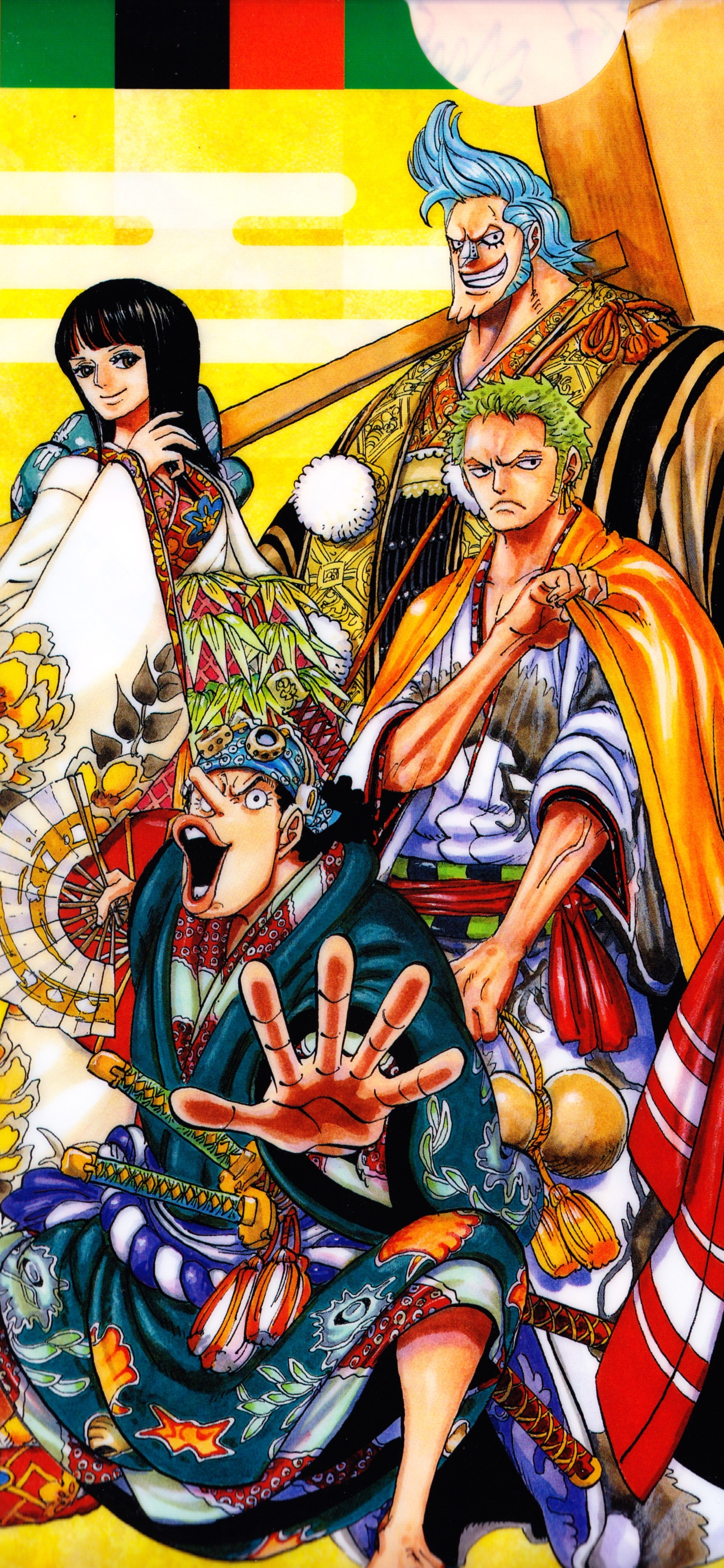 Laden Sie das Animes, One Piece, Lysop (One Piece), Roronoa Zorro, Nico Robin, Franky (Einteiler), Japanische Kleidung-Bild kostenlos auf Ihren PC-Desktop herunter