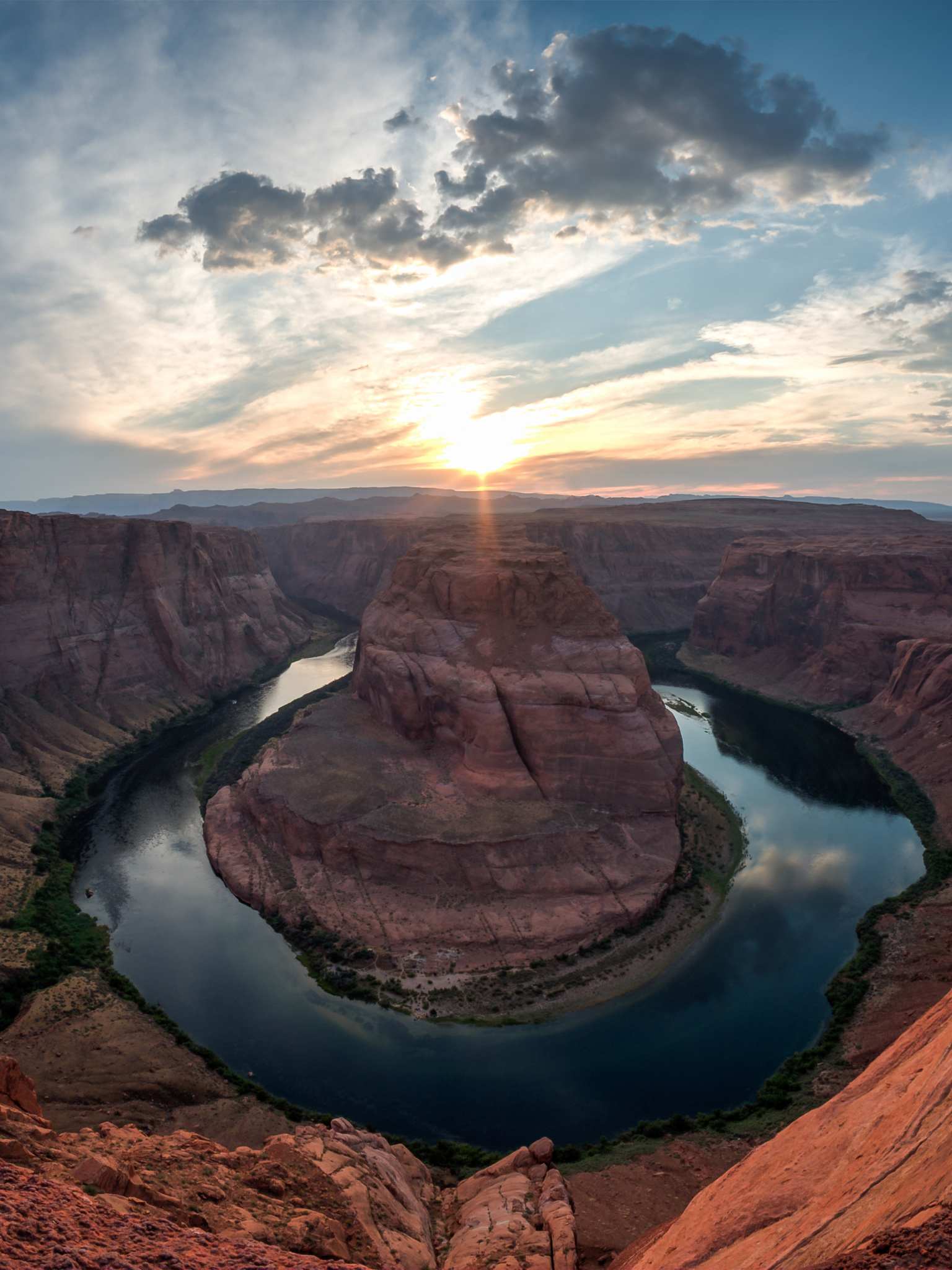 Download mobile wallpaper Landscape, Nature, Canyon, Sunrise, Earth, Canyons, River, Horseshoe Bend for free.