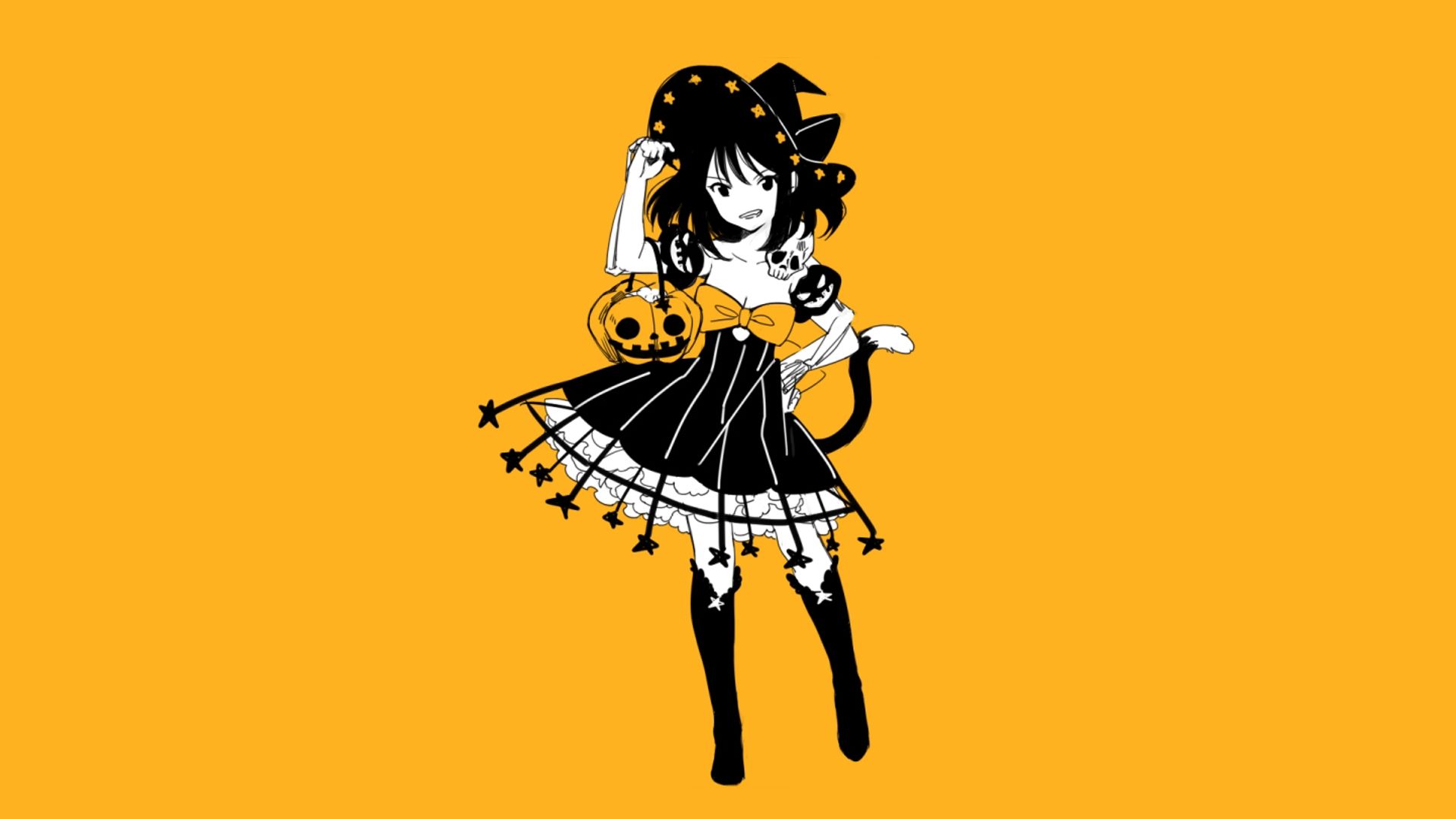 Download mobile wallpaper Anime, Smile, Tail, Original, Black Hair, Black Dress, Black Eyes for free.
