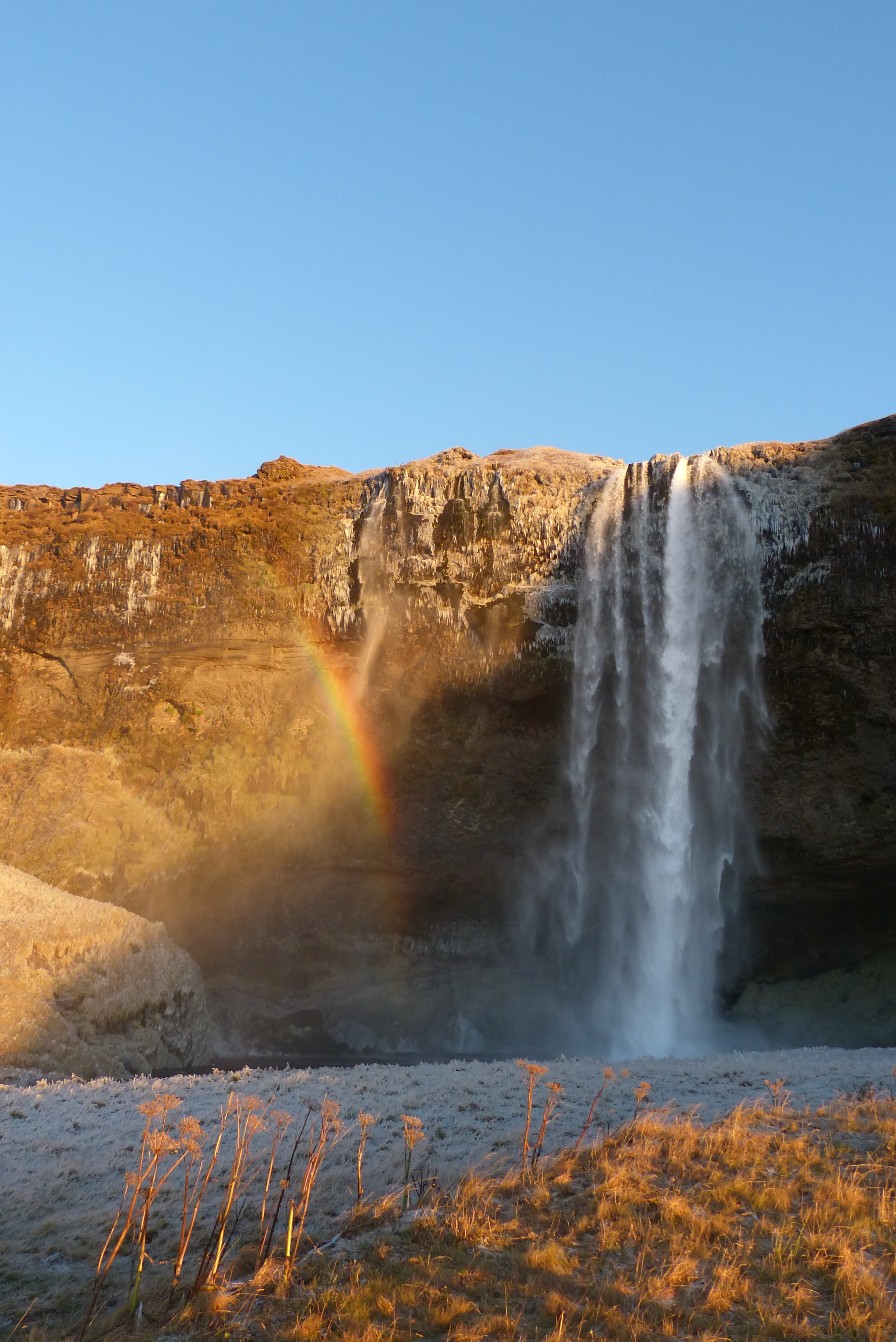 Free download wallpaper Water, Rock, Nature, Rainbow, Waterfall on your PC desktop