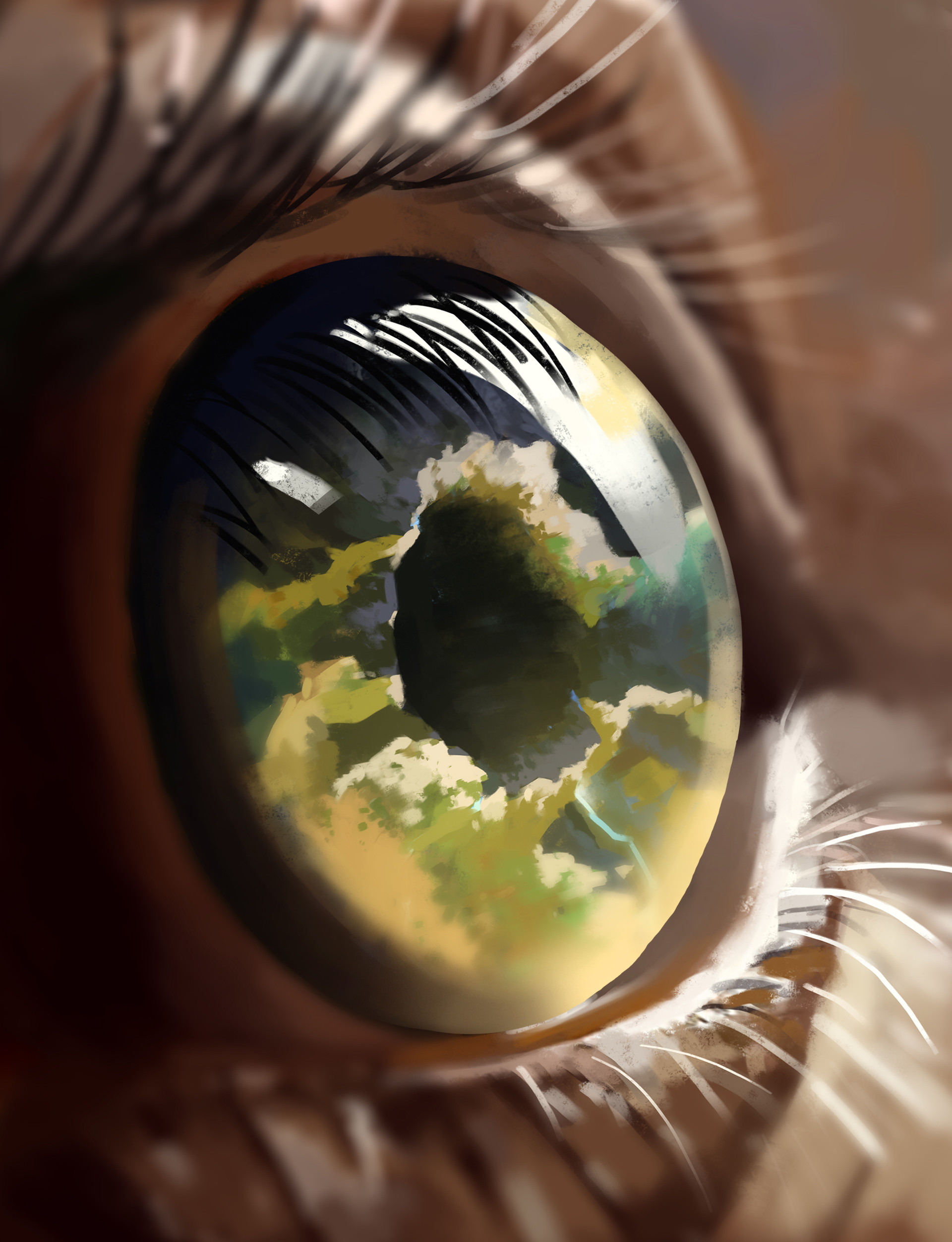 art, clouds, reflection, eye, pupil