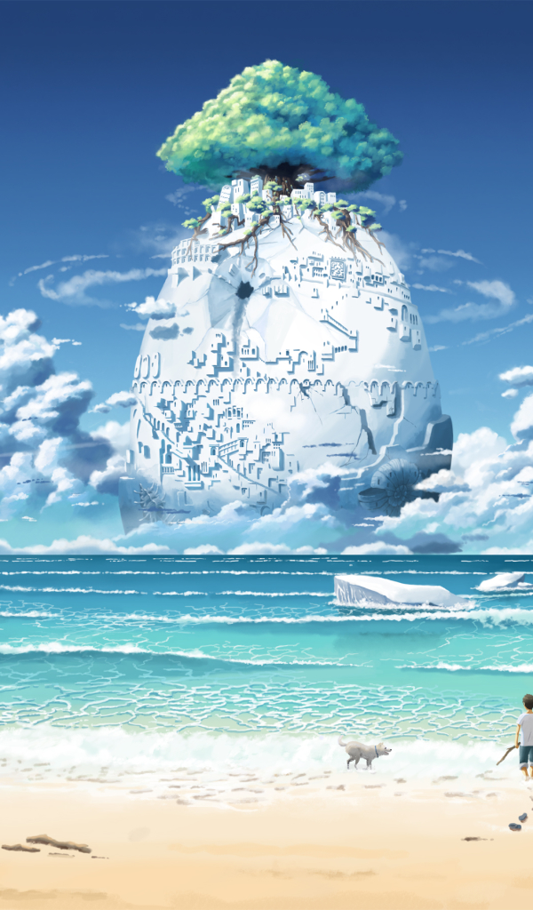 Download mobile wallpaper Anime, Water, Beach, Tree for free.