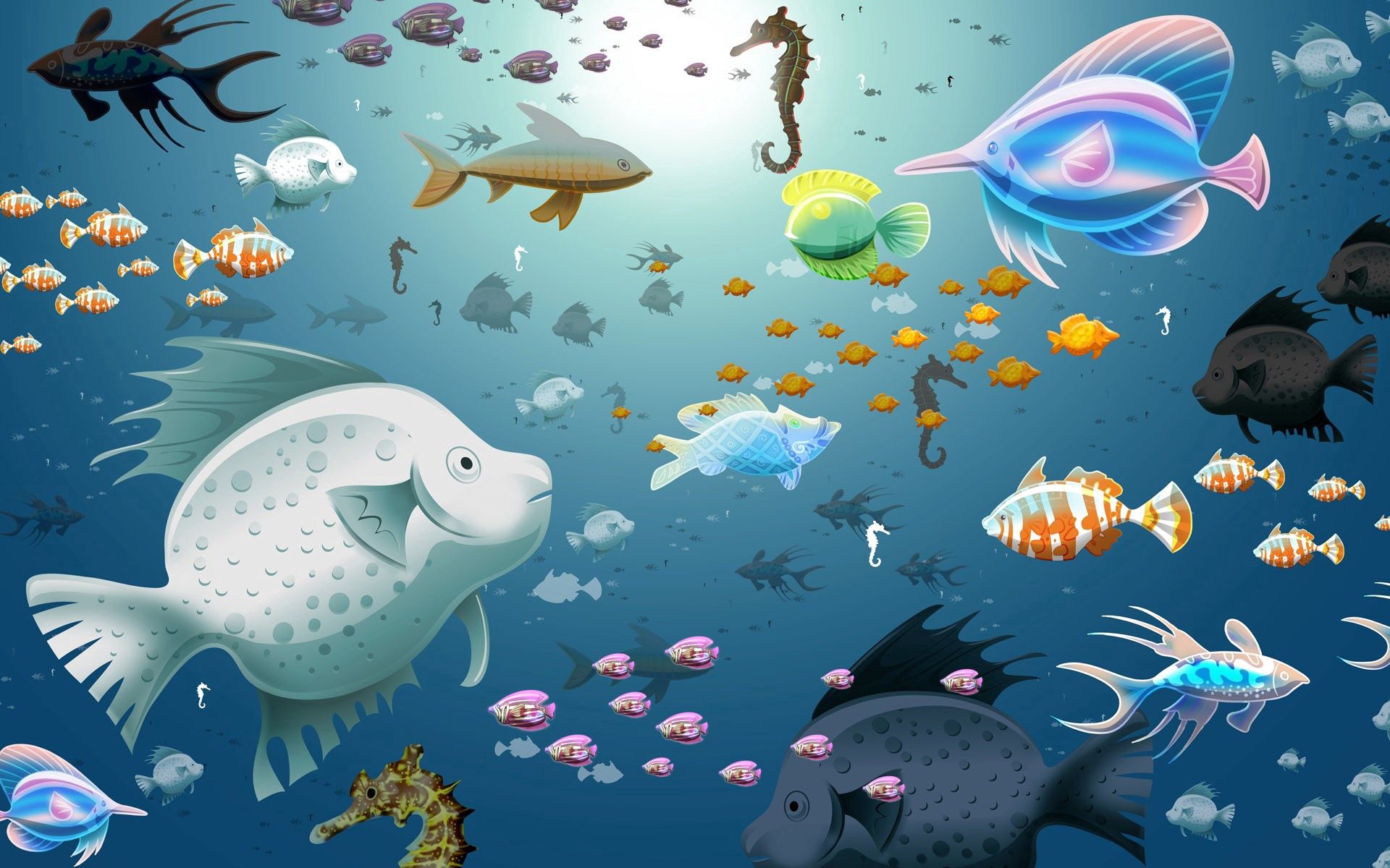Download mobile wallpaper Texture, Underwater World, Picture, Drawing, Textures, Fishes for free.