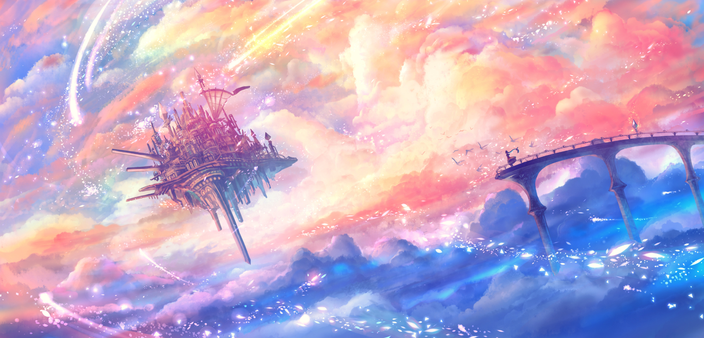 Laden Sie das Fantasie, Original, Himmel, Animes, Schwimmende Insel-Bild kostenlos auf Ihren PC-Desktop herunter