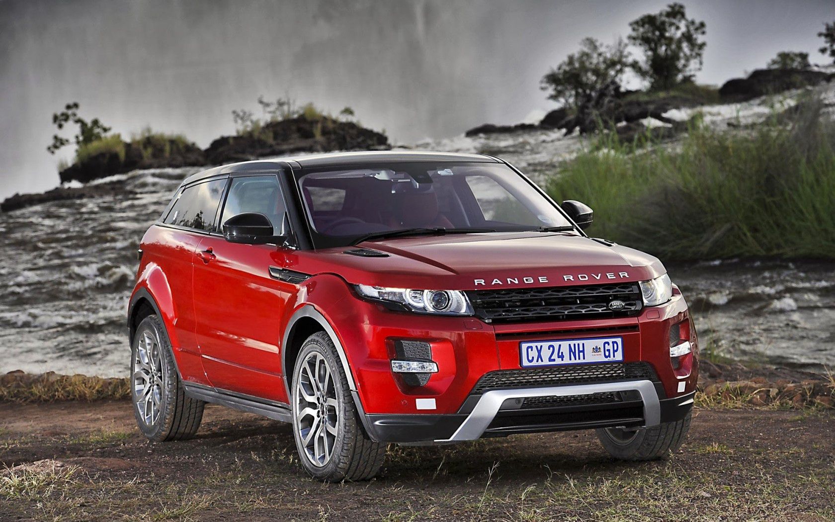 range rover, land rover, car, ewok, cars, red, waterfall, suv, jeep, south africa, evoque