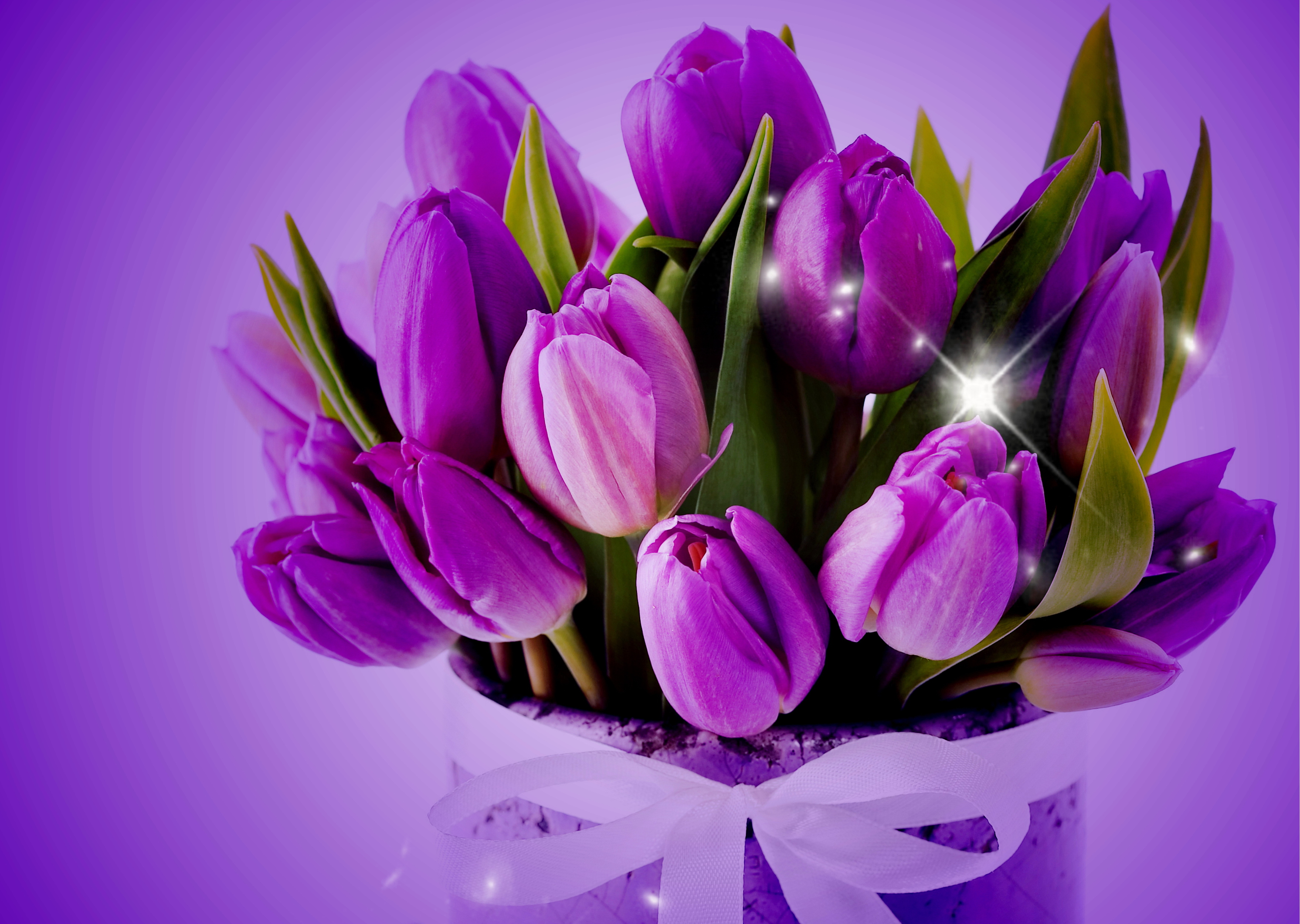 Скачать обои бесплатно Цветок, Лента, Блестки, Тюльпан, Пурпурный, Фиолетовый Цветок, Сделано Человеком картинка на рабочий стол ПК