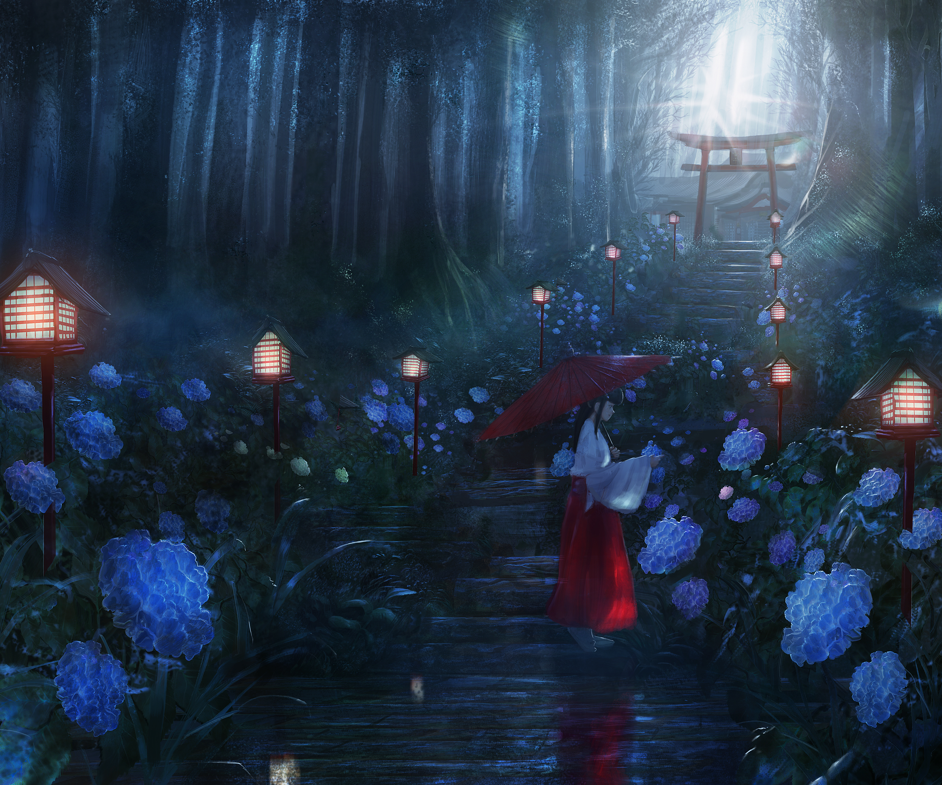 Free download wallpaper Anime, Forest, Umbrella, Original on your PC desktop