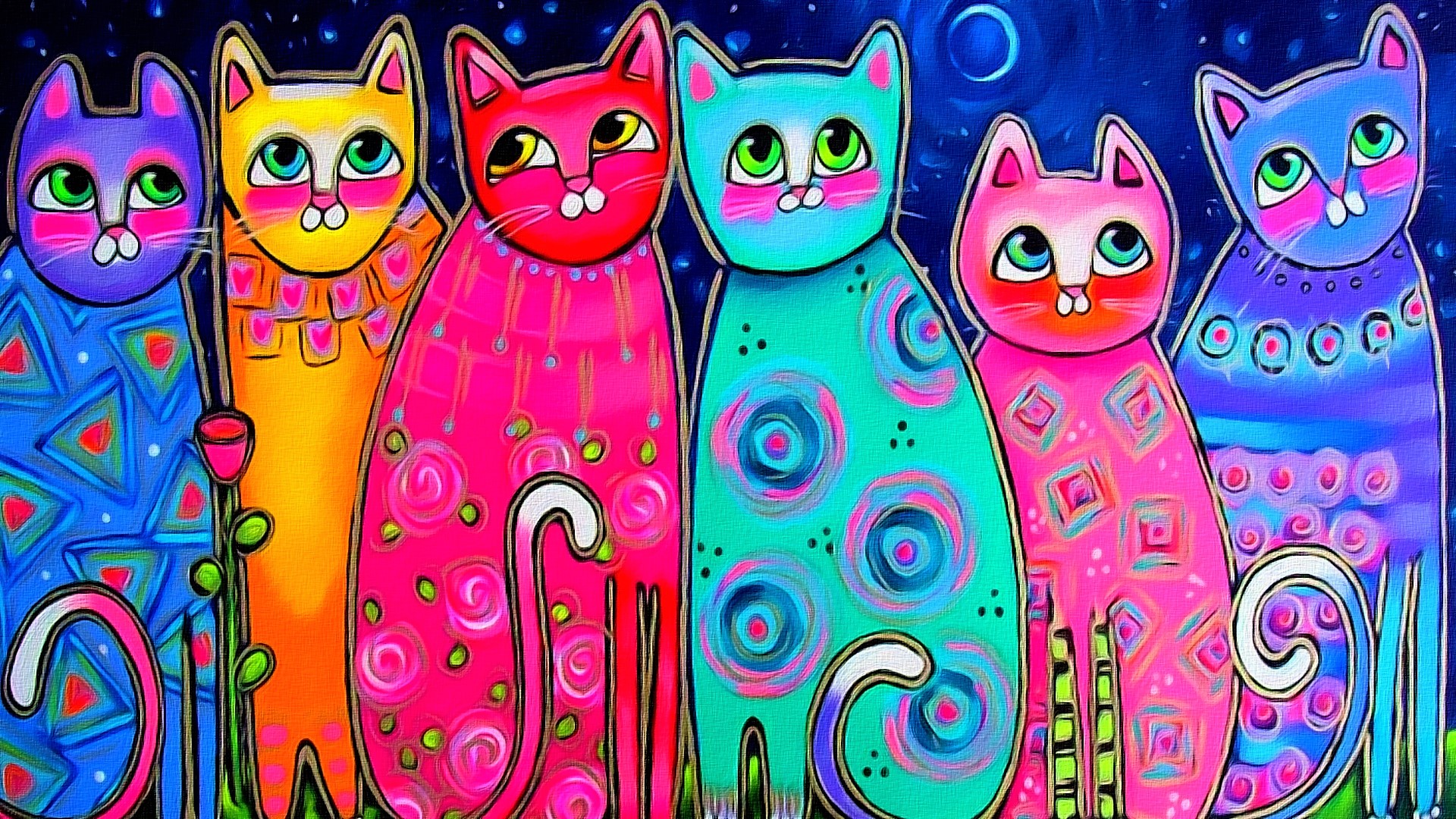 Baixar papel de parede para celular de Gato, Cores, Colorido, Pintura, Artistico gratuito.