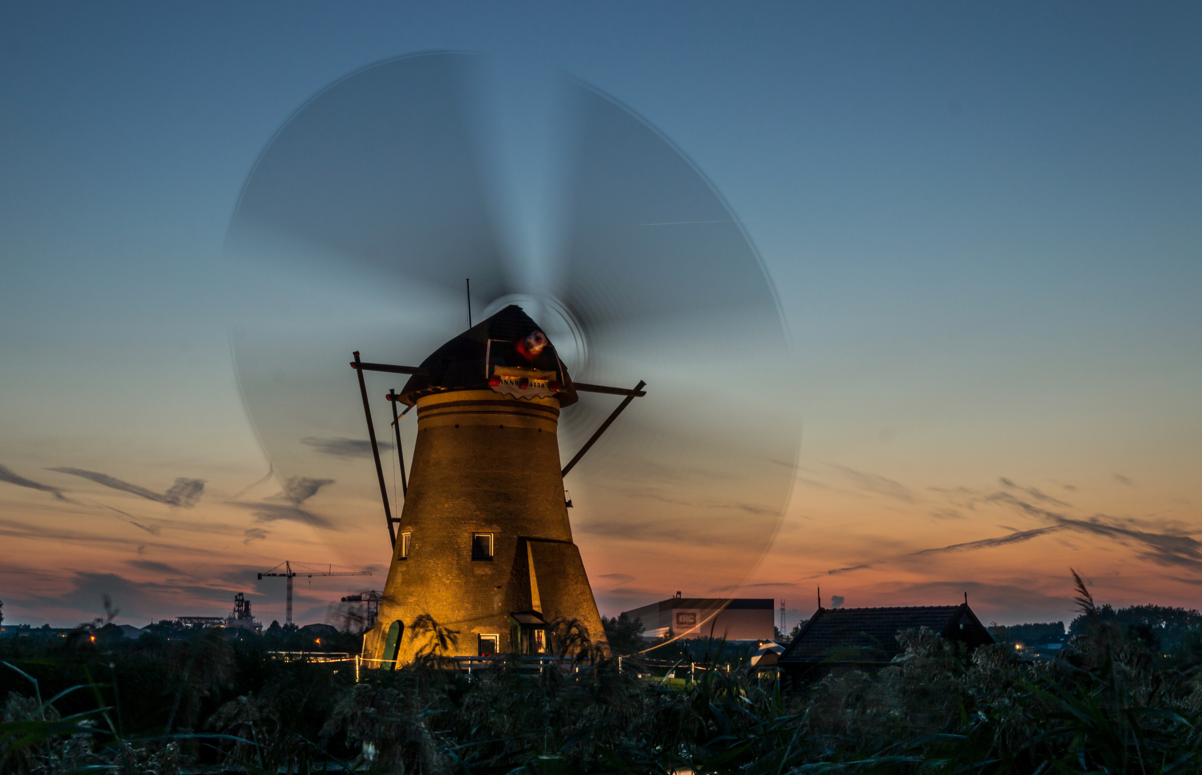 Download mobile wallpaper Building, Windmill, Man Made, Time Lapse for free.