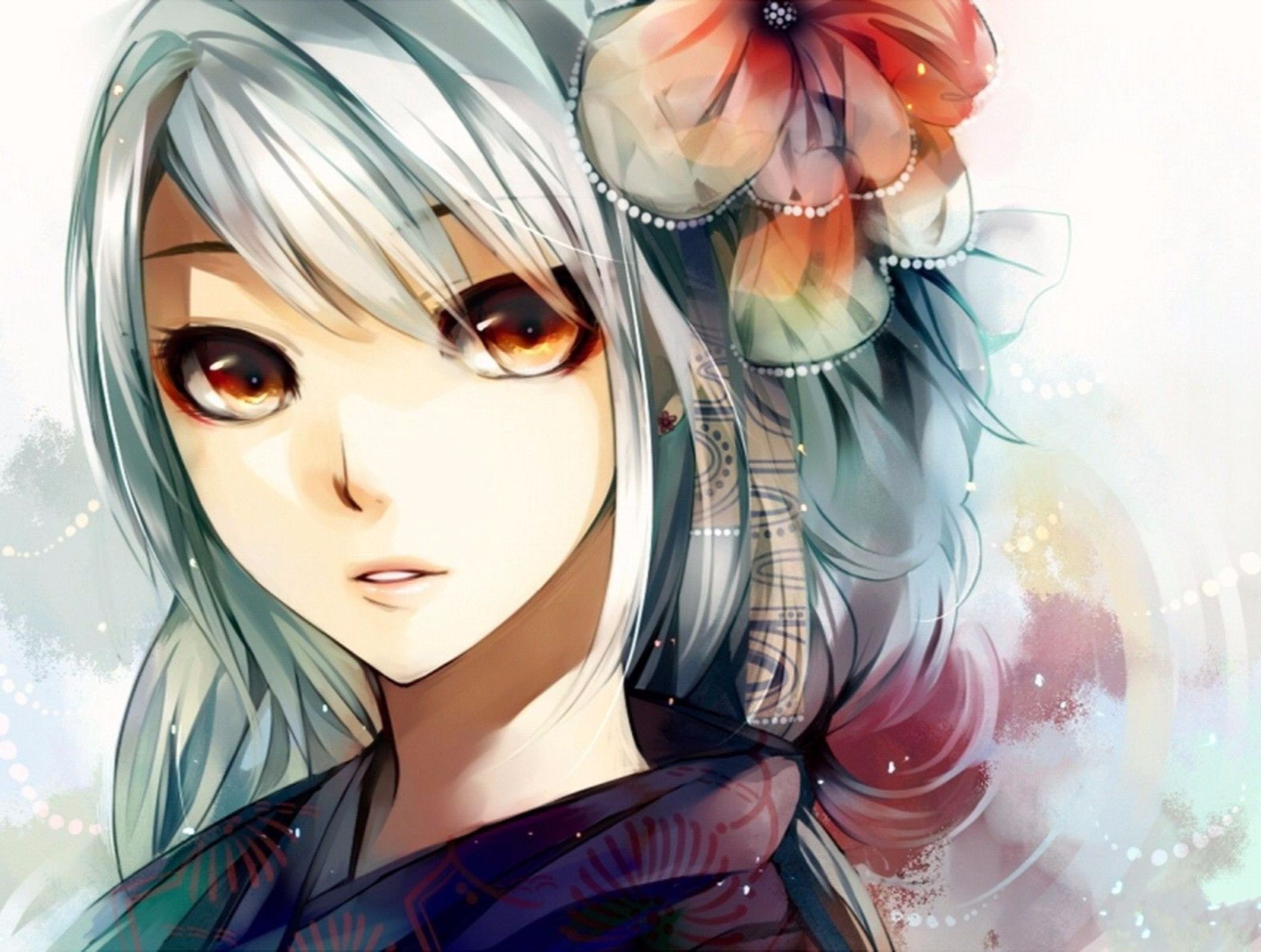 Laden Sie das Mädchen, Blume, Animes-Bild kostenlos auf Ihren PC-Desktop herunter