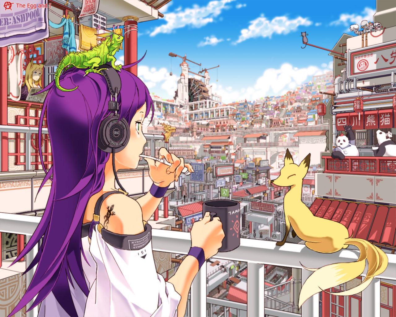 Laden Sie das Kopfhörer, Stadt, Animes-Bild kostenlos auf Ihren PC-Desktop herunter