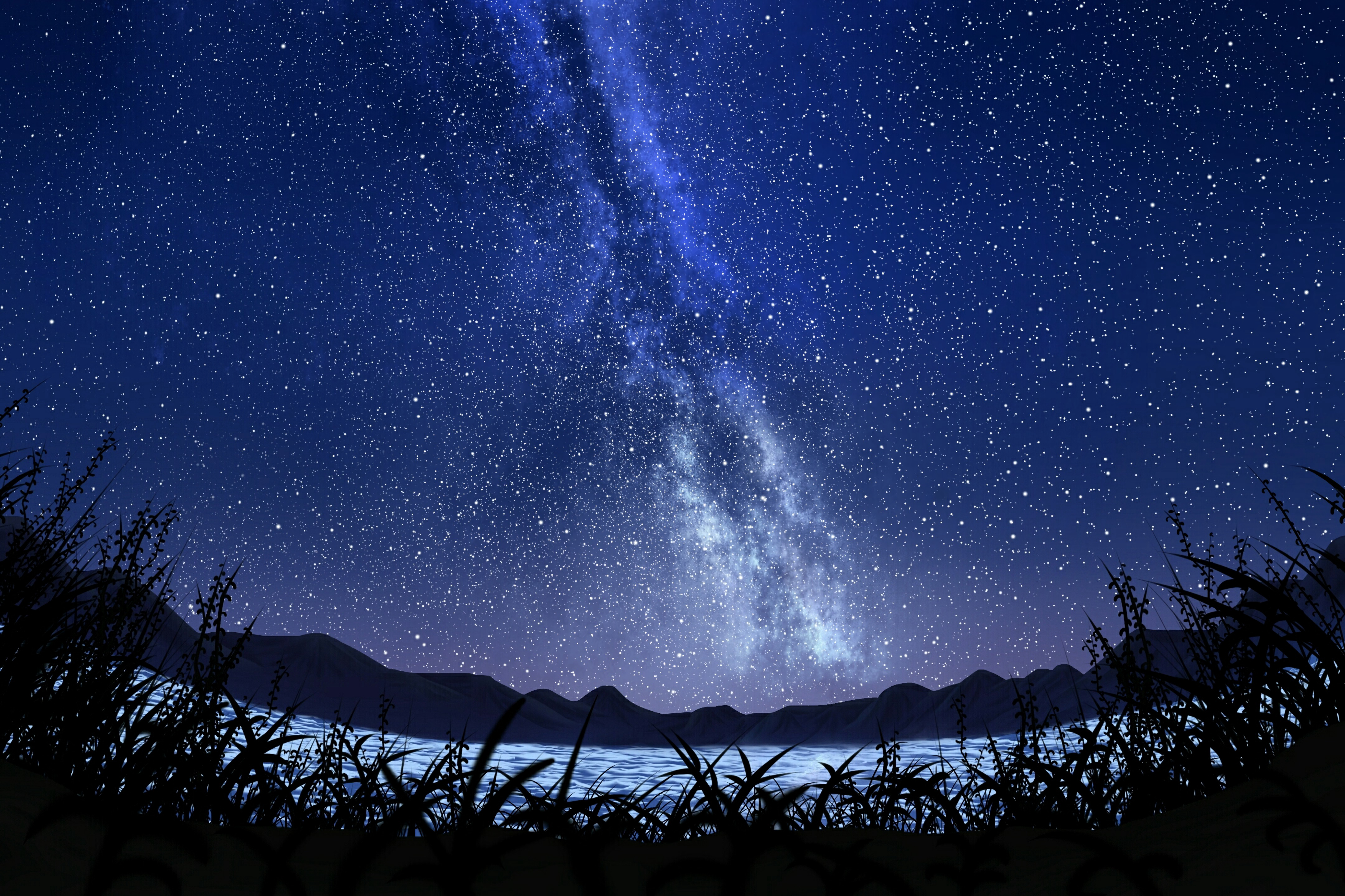 Laden Sie das Grass, Sky, Sternenhimmel, Die Milchstrasse, Milchstraße, Natur, Kunst, Übernachtung, Sterne-Bild kostenlos auf Ihren PC-Desktop herunter