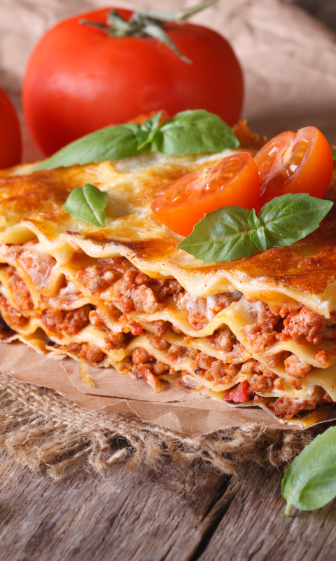 Handy-Wallpaper Mahlzeit, Tomate, Pasta, Lasagne, Nahrungsmittel kostenlos herunterladen.