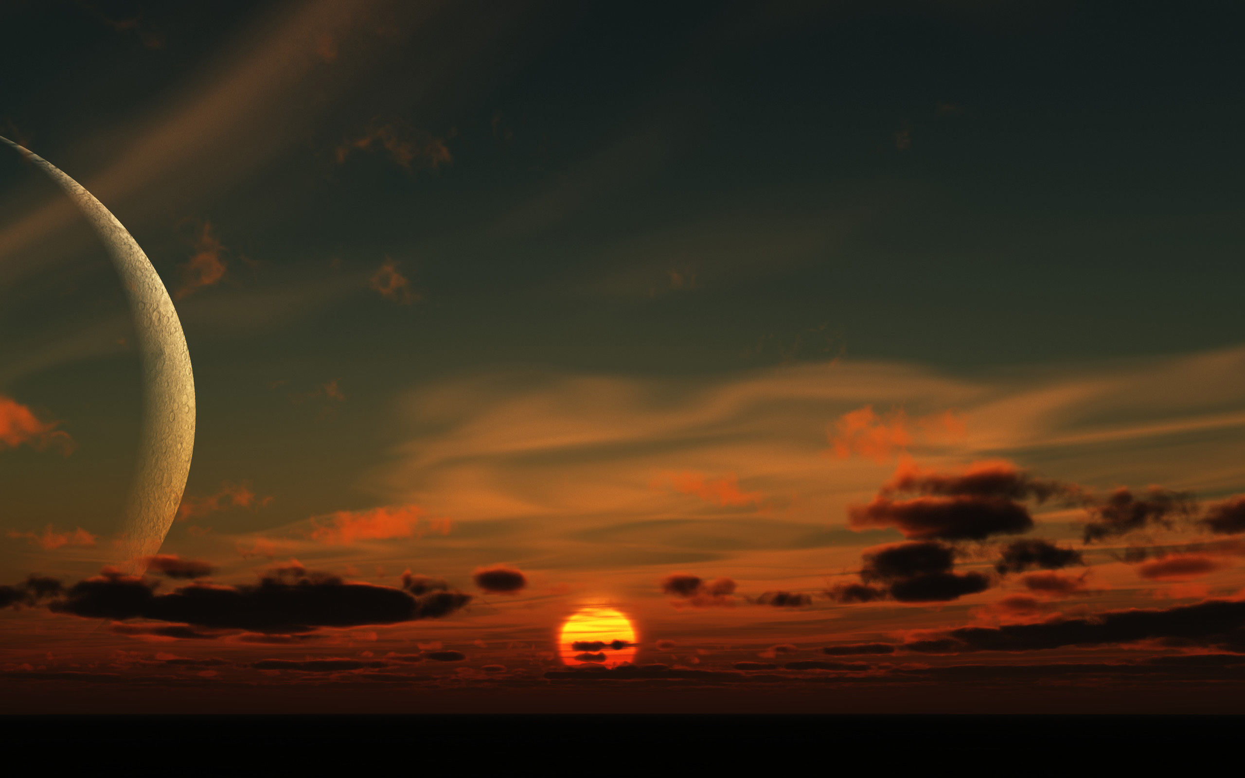 Download mobile wallpaper Moon, Earth, Sunset, Sky, Landscape for free.