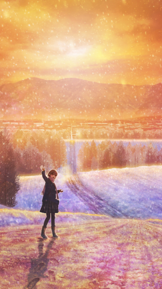 Handy-Wallpaper Winter, Sonnenuntergang, Animes kostenlos herunterladen.