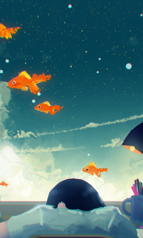 Download mobile wallpaper Anime, Sky, Original, Goldfish for free.