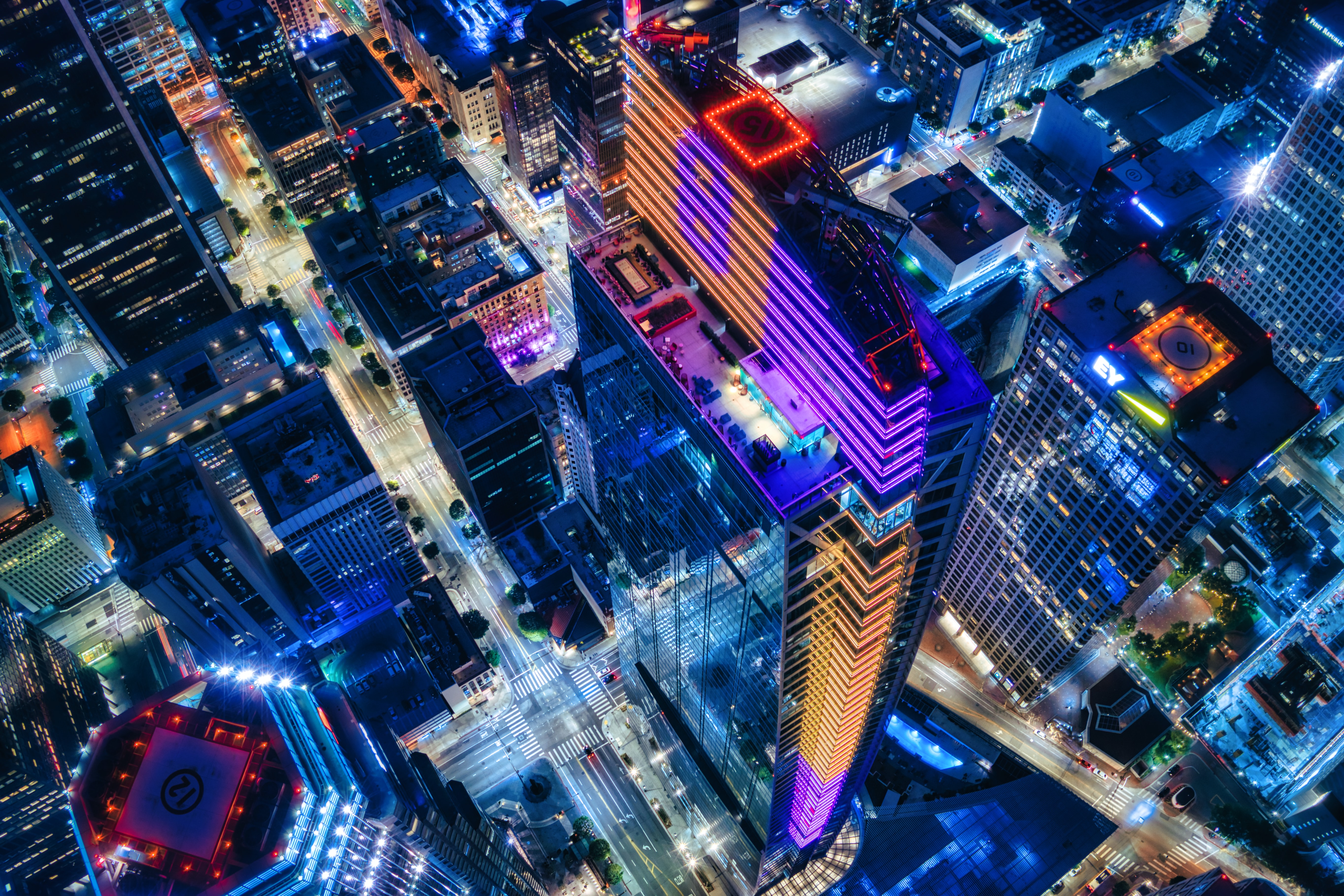 Download mobile wallpaper View From Above, Lights, Cities, City, Building, Night for free.