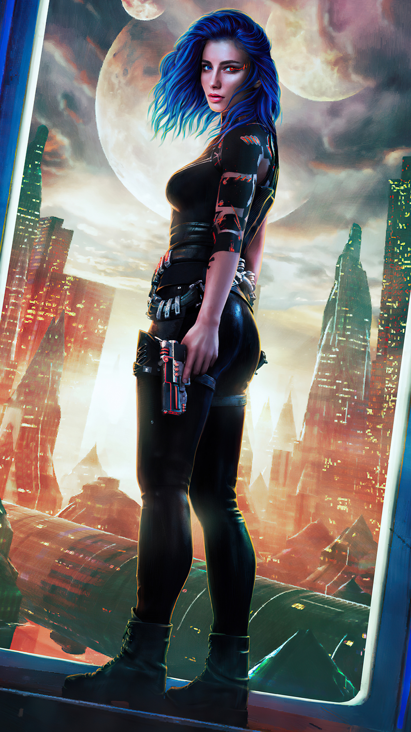 Download mobile wallpaper Sci Fi, Blue Hair, Short Hair, Women Warrior, Woman Warrior for free.