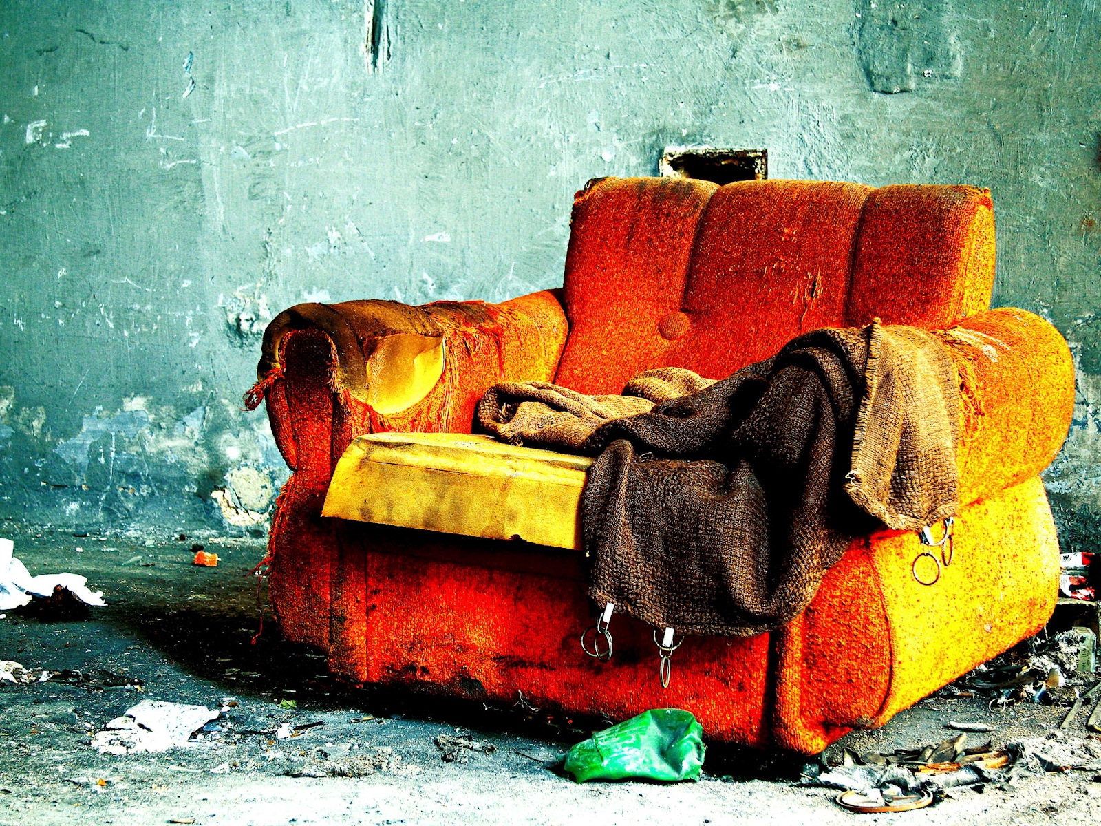 miscellanea, miscellaneous, old, colorful, colourful, armchair, ancient, ragged
