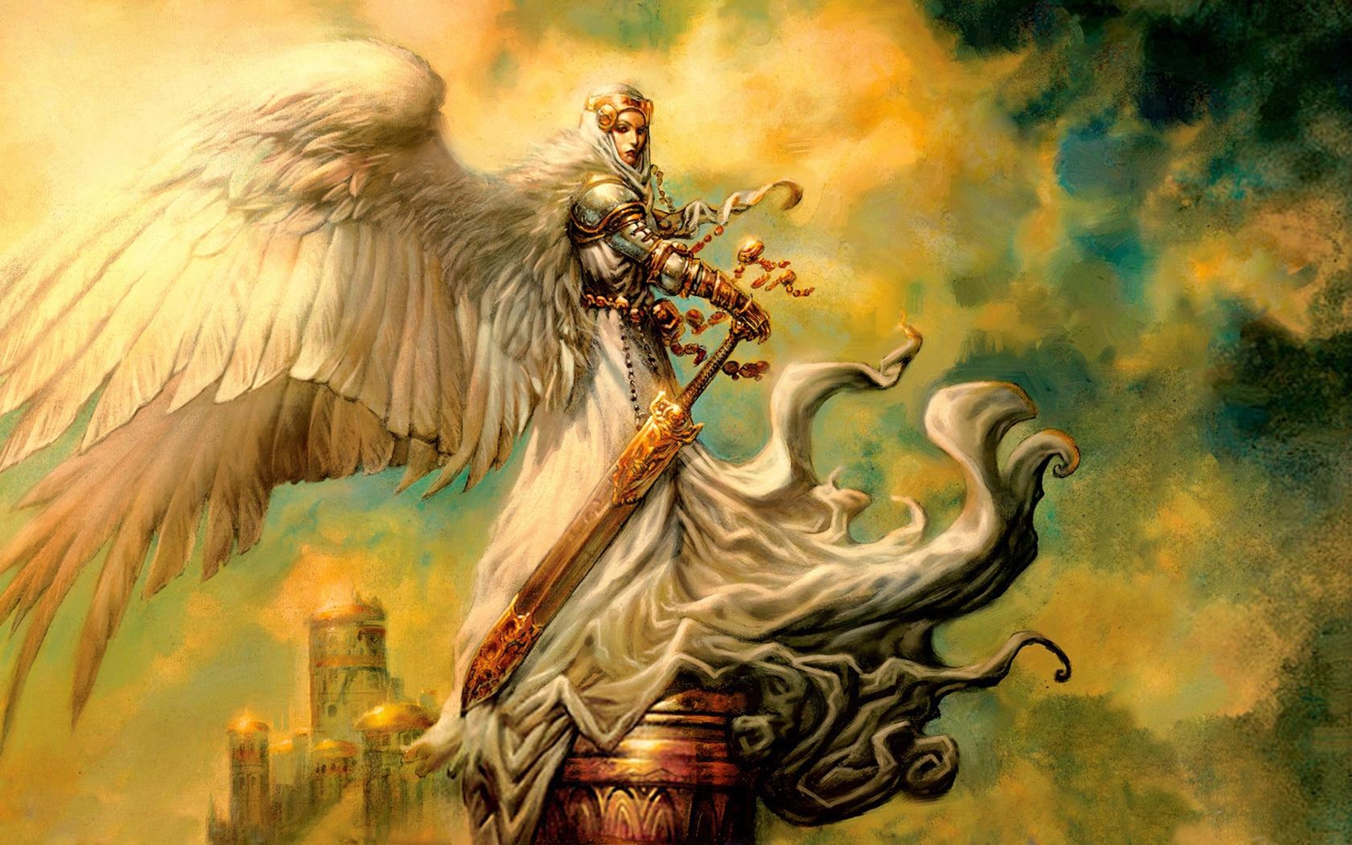 168576 завантажити картинку гра, магія: збір, ангел, ангел воїн, фантазія, крила, жінка воїн - шпалери і заставки безкоштовно