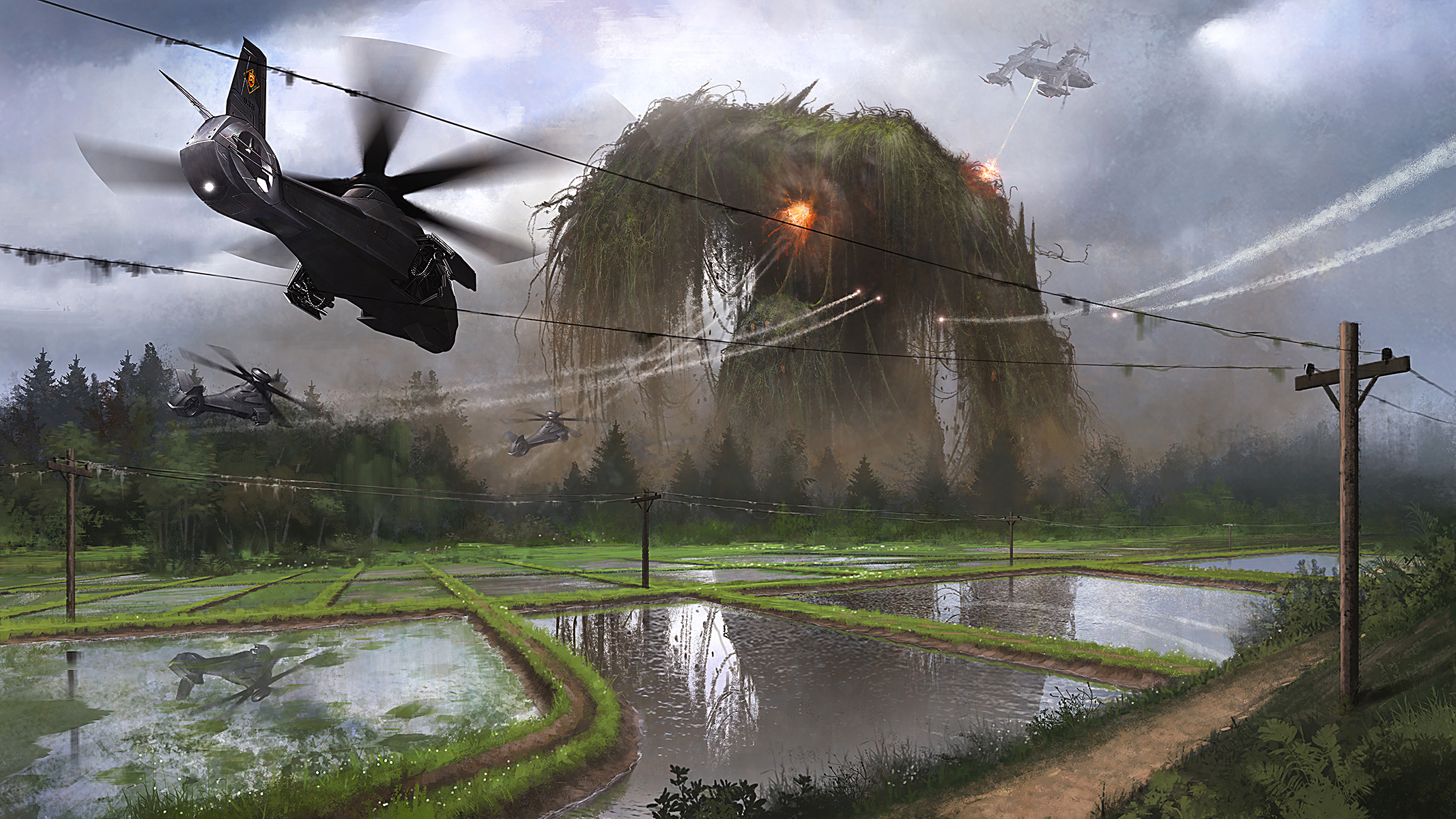 Download mobile wallpaper Fantasy, Creature, Helicopter, Giant, Attack Helicopter for free.
