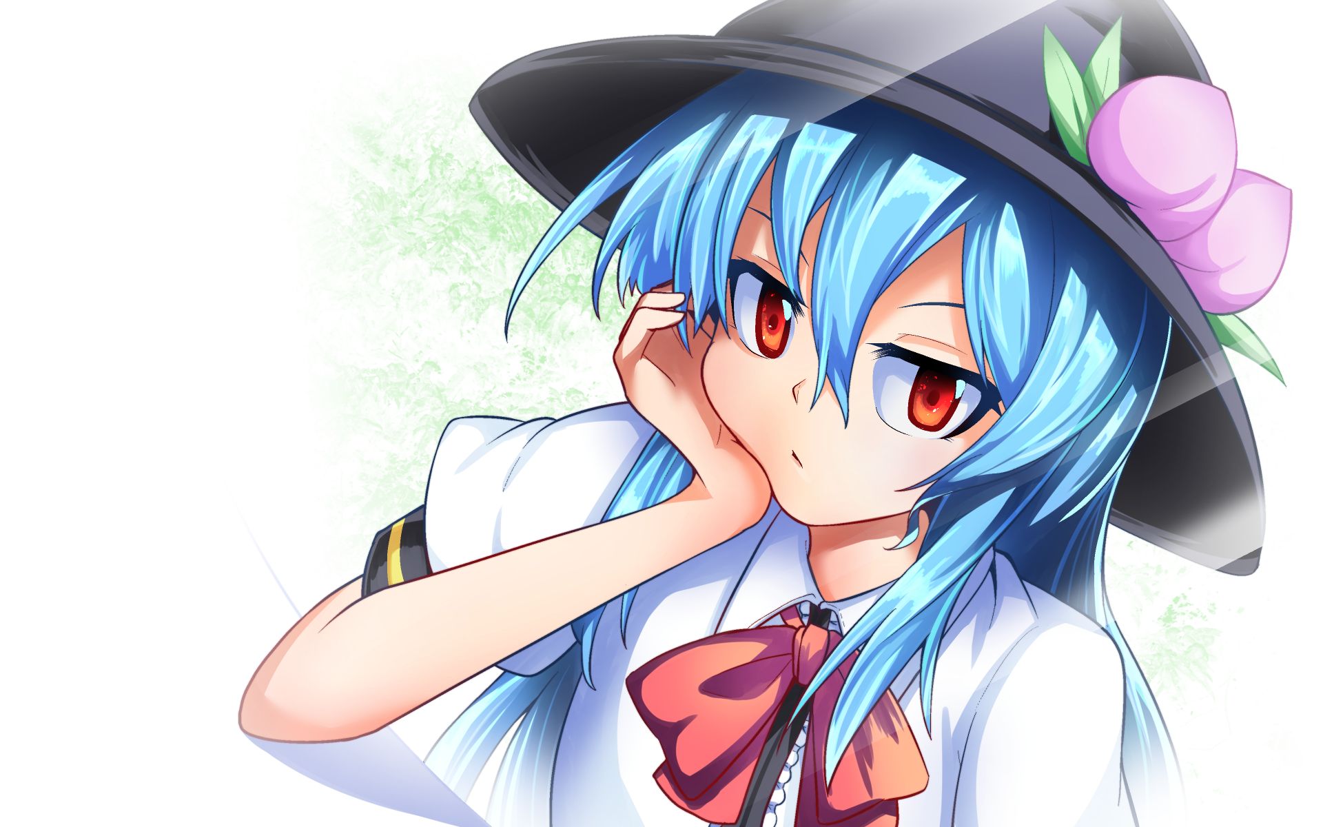 Download mobile wallpaper Anime, Face, Hat, Blue Hair, Touhou, Tenshi Hinanawi, Orange Eyes for free.