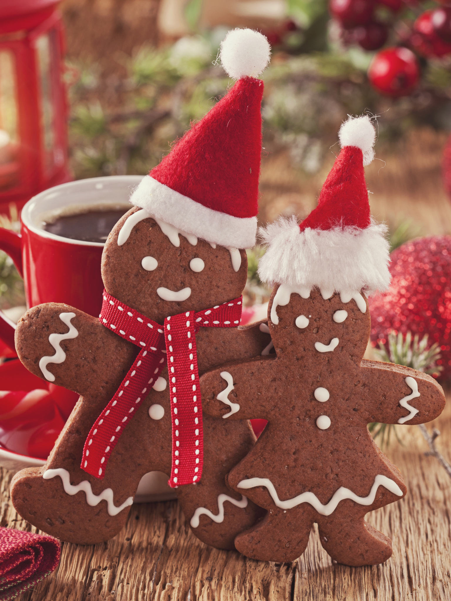 Download mobile wallpaper Christmas, Holiday, Gingerbread, Cookie, Christmas Ornaments, Santa Hat for free.