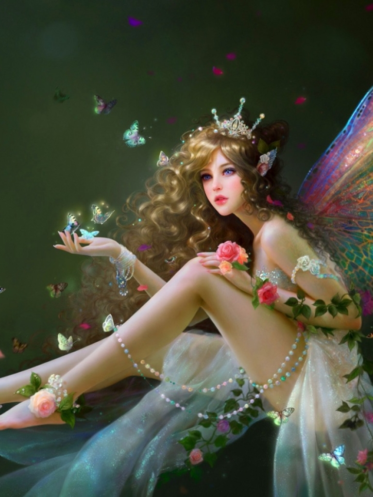 Download mobile wallpaper Fantasy, Butterfly, Wings, Pearl, Fairy for free.