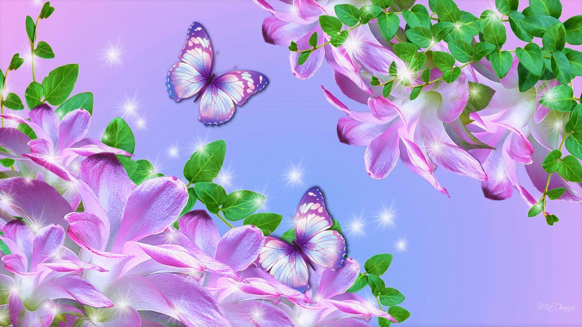 Free download wallpaper Flowers, Flower, Butterfly, Purple, Spring, Artistic on your PC desktop