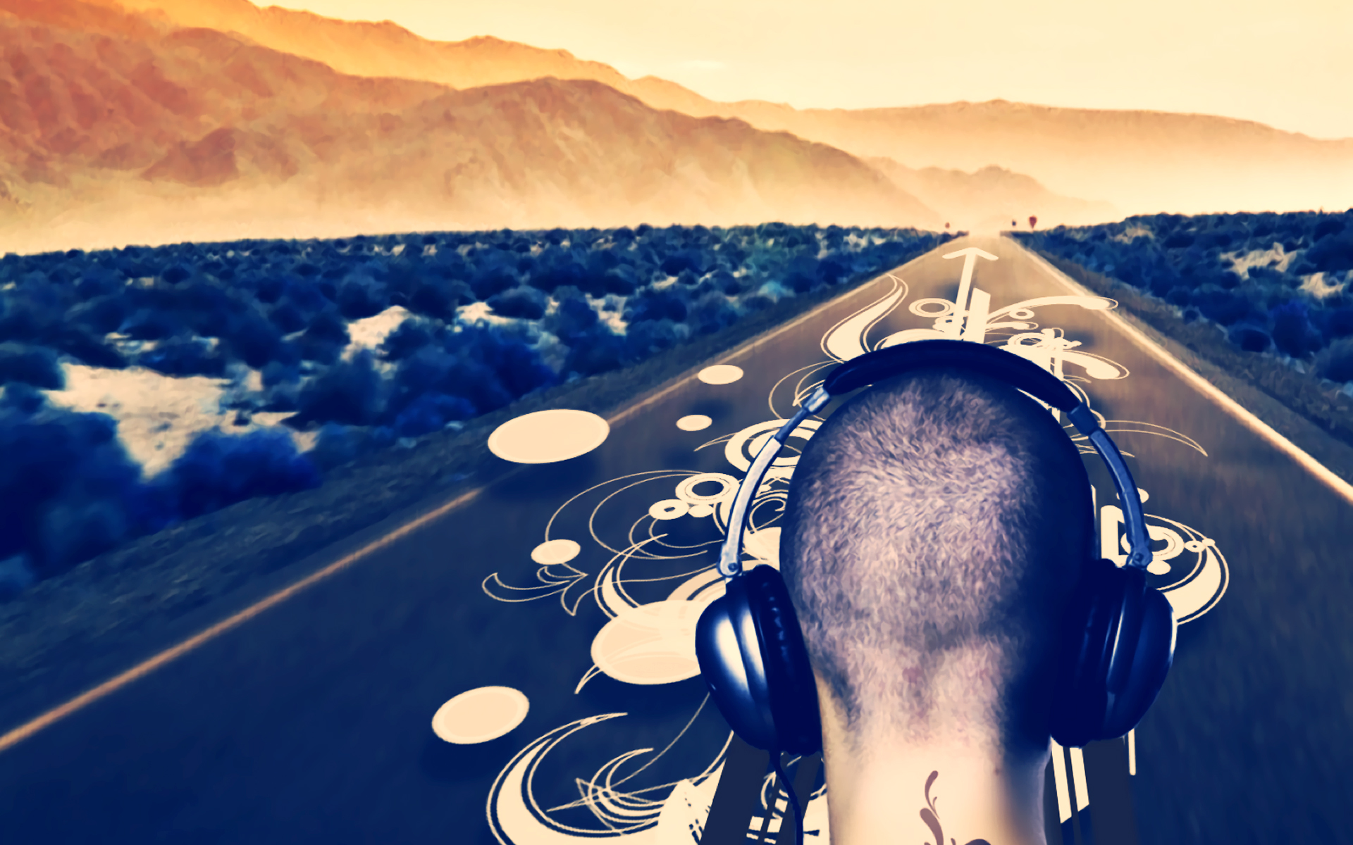 Download mobile wallpaper Music, Headphones, Mountain, Road for free.