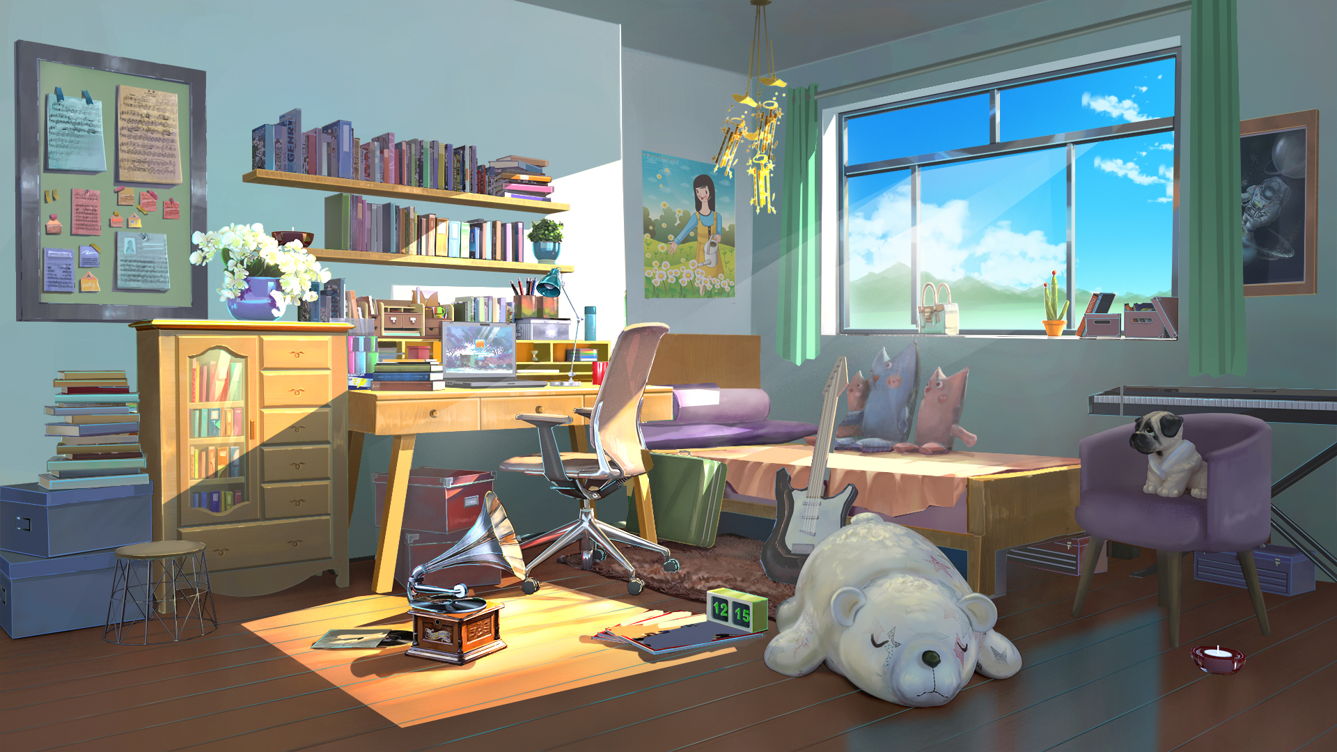 Free download wallpaper Anime, Teddy Bear, Room on your PC desktop