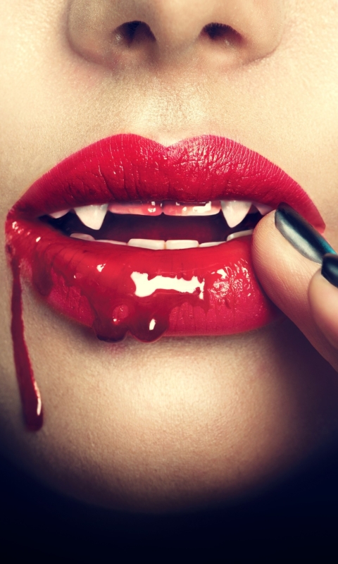 Download mobile wallpaper Fantasy, Blood, Dark, Fangs, Lips, Vampire, Lipstick for free.