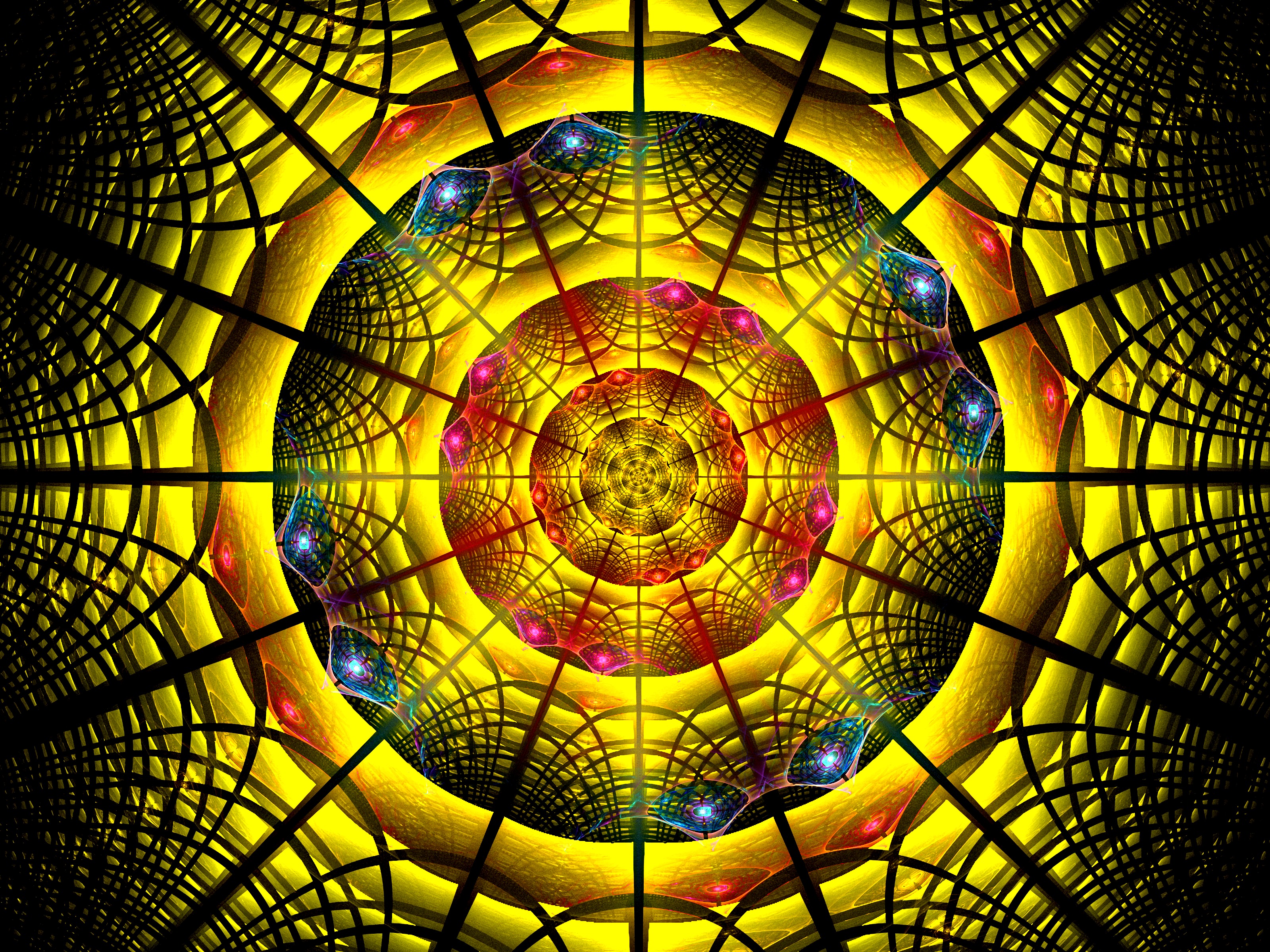 Desktop FHD abstract, fractal, bright, pattern, mandala
