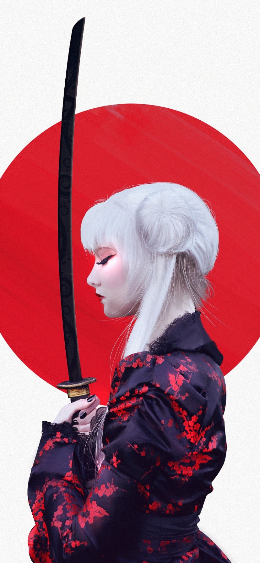 Download mobile wallpaper Fantasy, Kimono, Sword, Blossom, Katana, Women Warrior, White Hair, Woman Warrior for free.