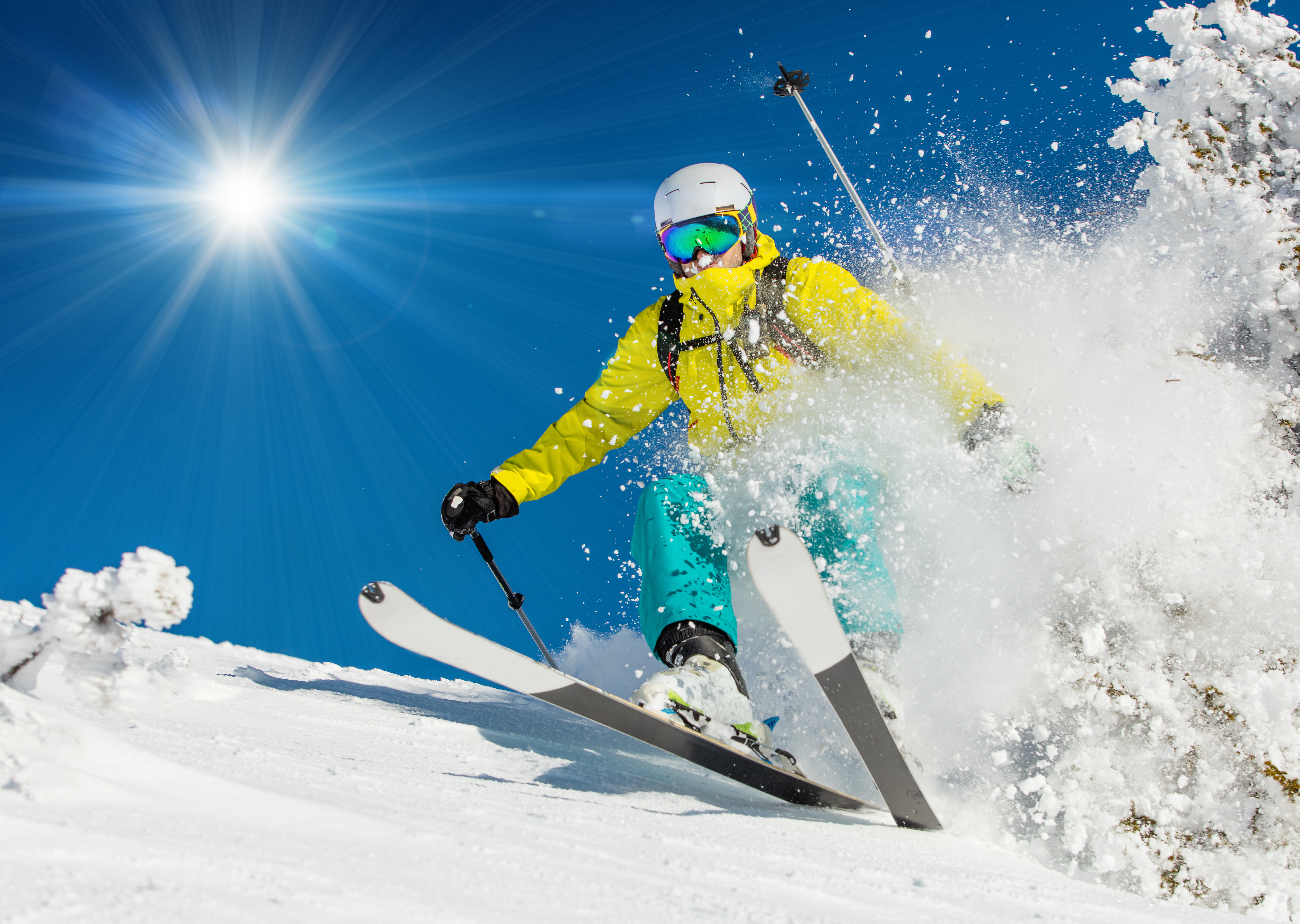 無料モバイル壁紙スポーツ, 冬, 雪, スキー, 太陽をダウンロードします。