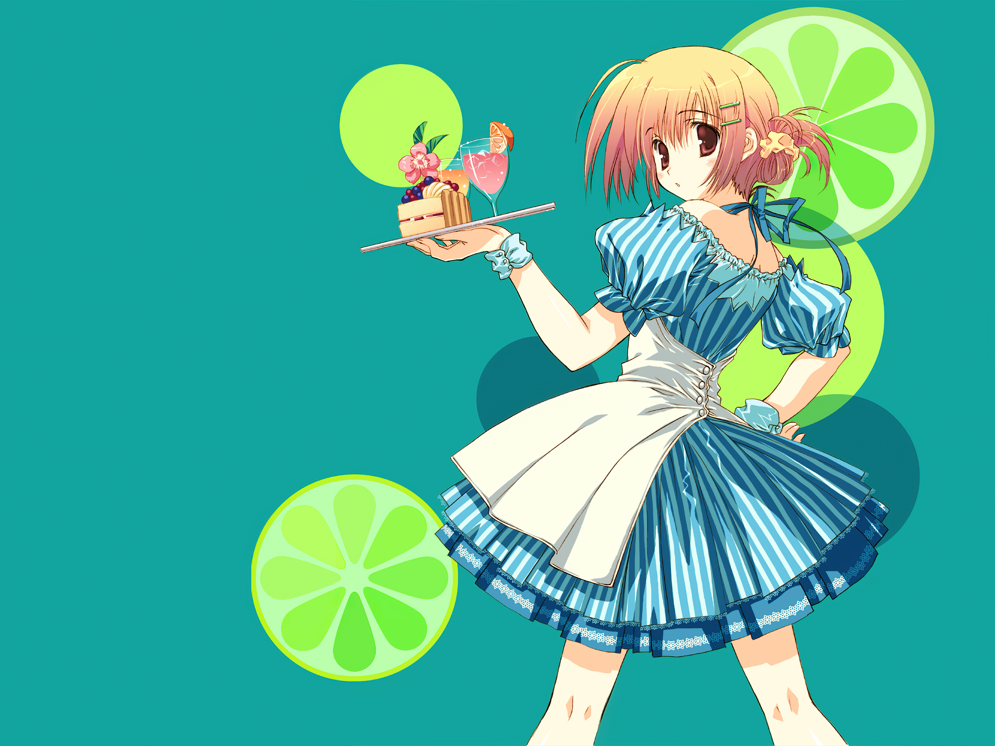 Free download wallpaper Anime, Flower, Cake, Lemon, Drink, Original, Blush, Short Hair on your PC desktop