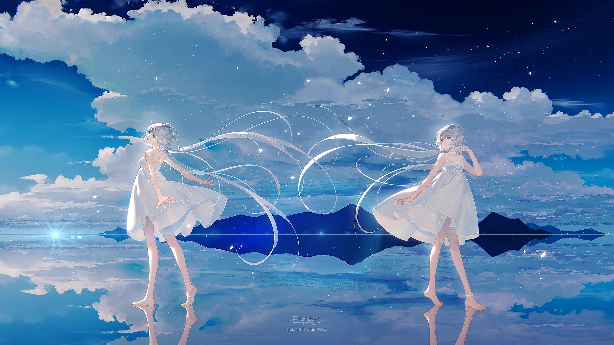 Free download wallpaper Anime, Sky, Cloud, Vocaloid, Long Hair, White Hair, Luo Tianyi on your PC desktop