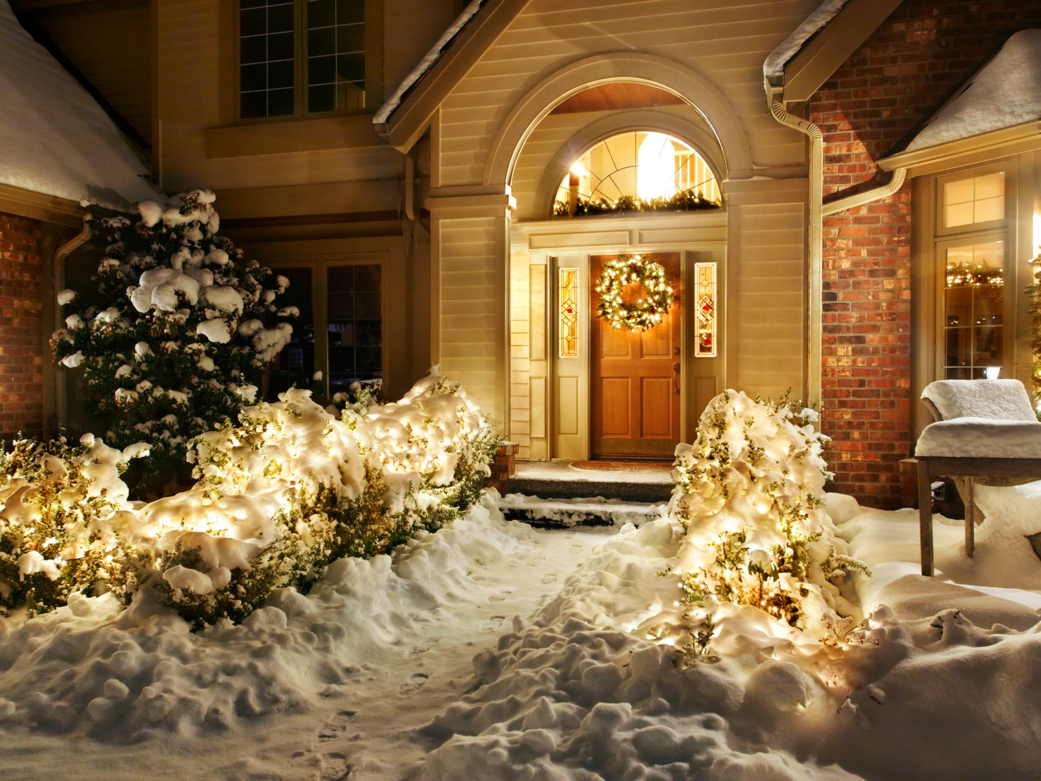 Download mobile wallpaper Winter, Christmas, Holiday, Door, Christmas Lights for free.