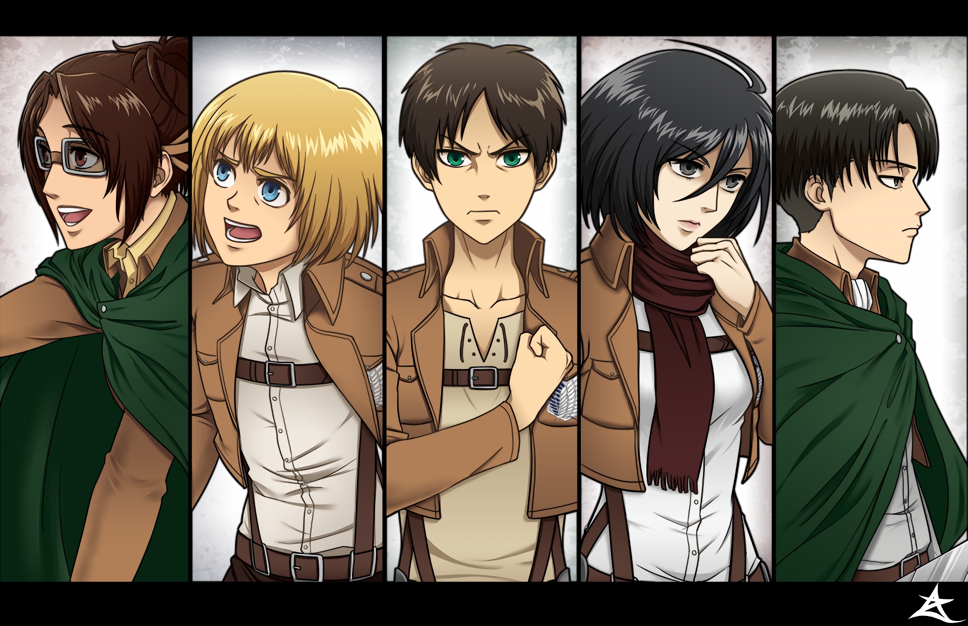 Baixar papel de parede para celular de Anime, Armin Arlert, Eren Yeager, Mikasa Ackerman, Shingeki No Kyojin, Ataque Dos Titãs, Levi Ackerman, Hange Zoë gratuito.