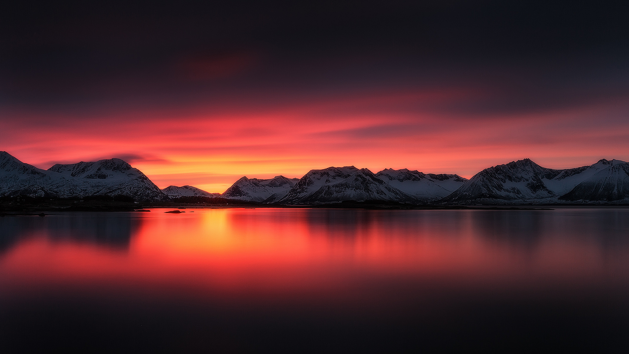 Download mobile wallpaper Landscape, Nature, Sunset, Sky, Mountain, Lake, Earth, Cloud, Orange (Color) for free.