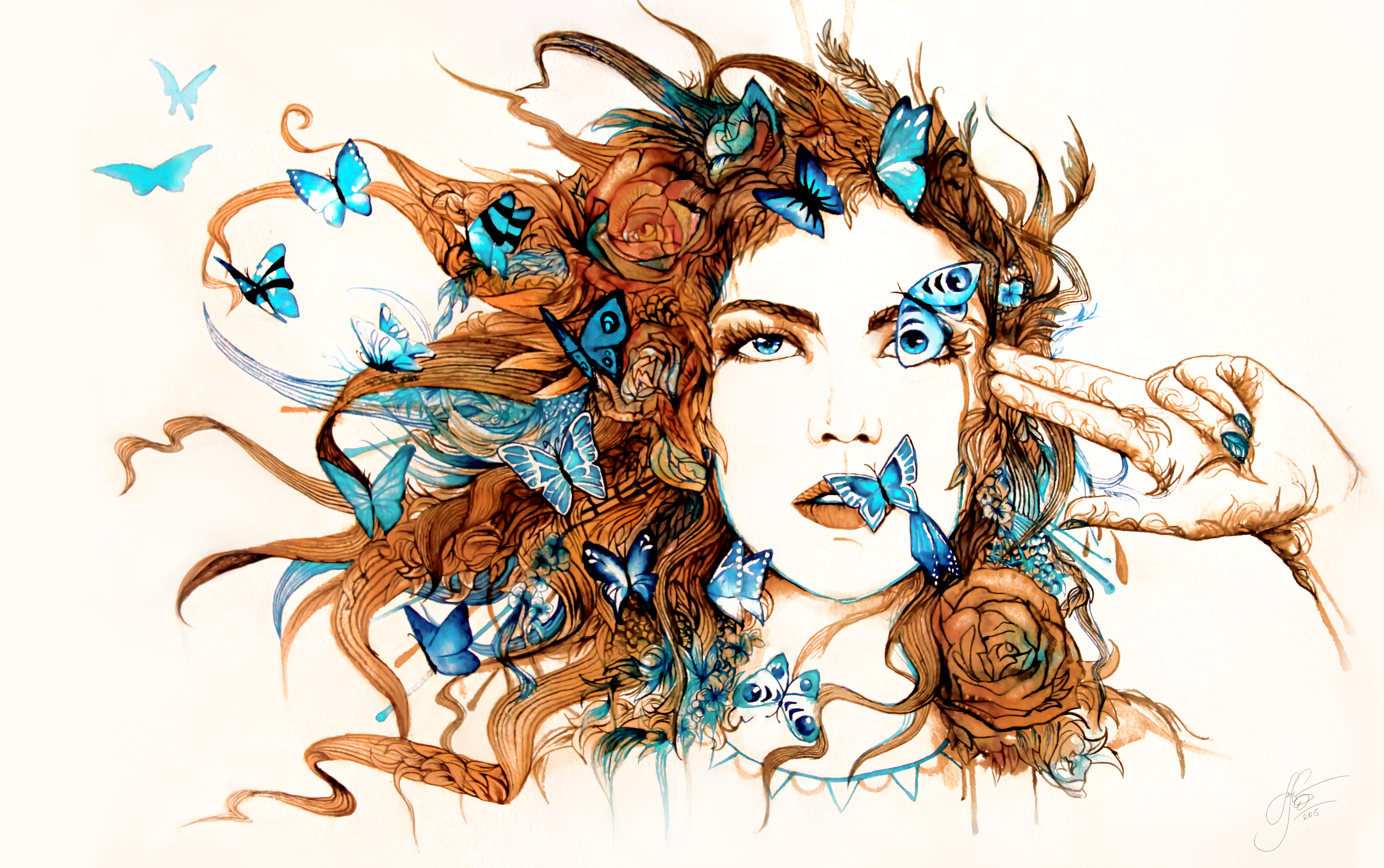 無料モバイル壁紙蝶, ファンタジー, 女性, 髪をダウンロードします。