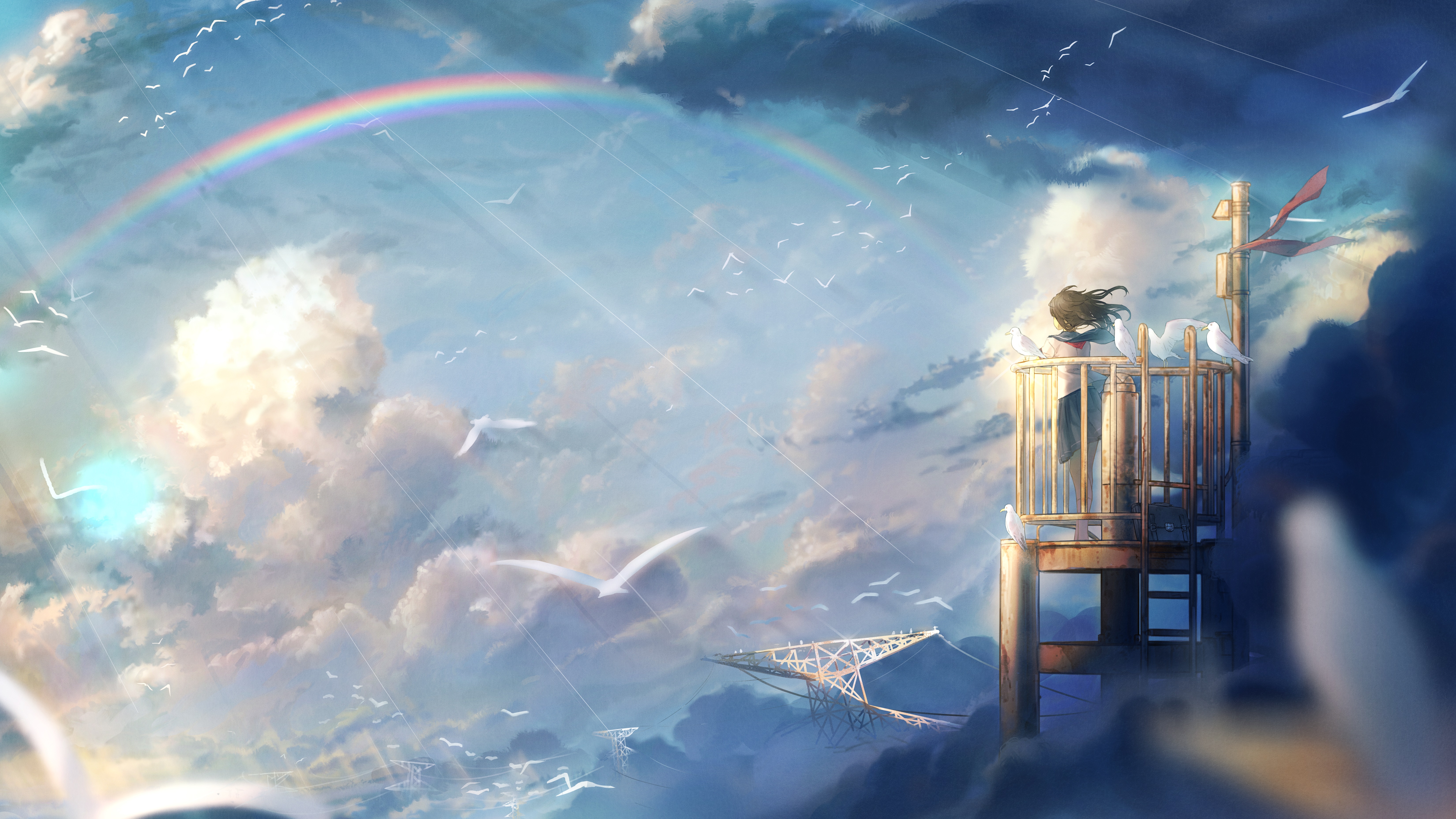Download mobile wallpaper Anime, Rainbow, Girl, Cloud for free.