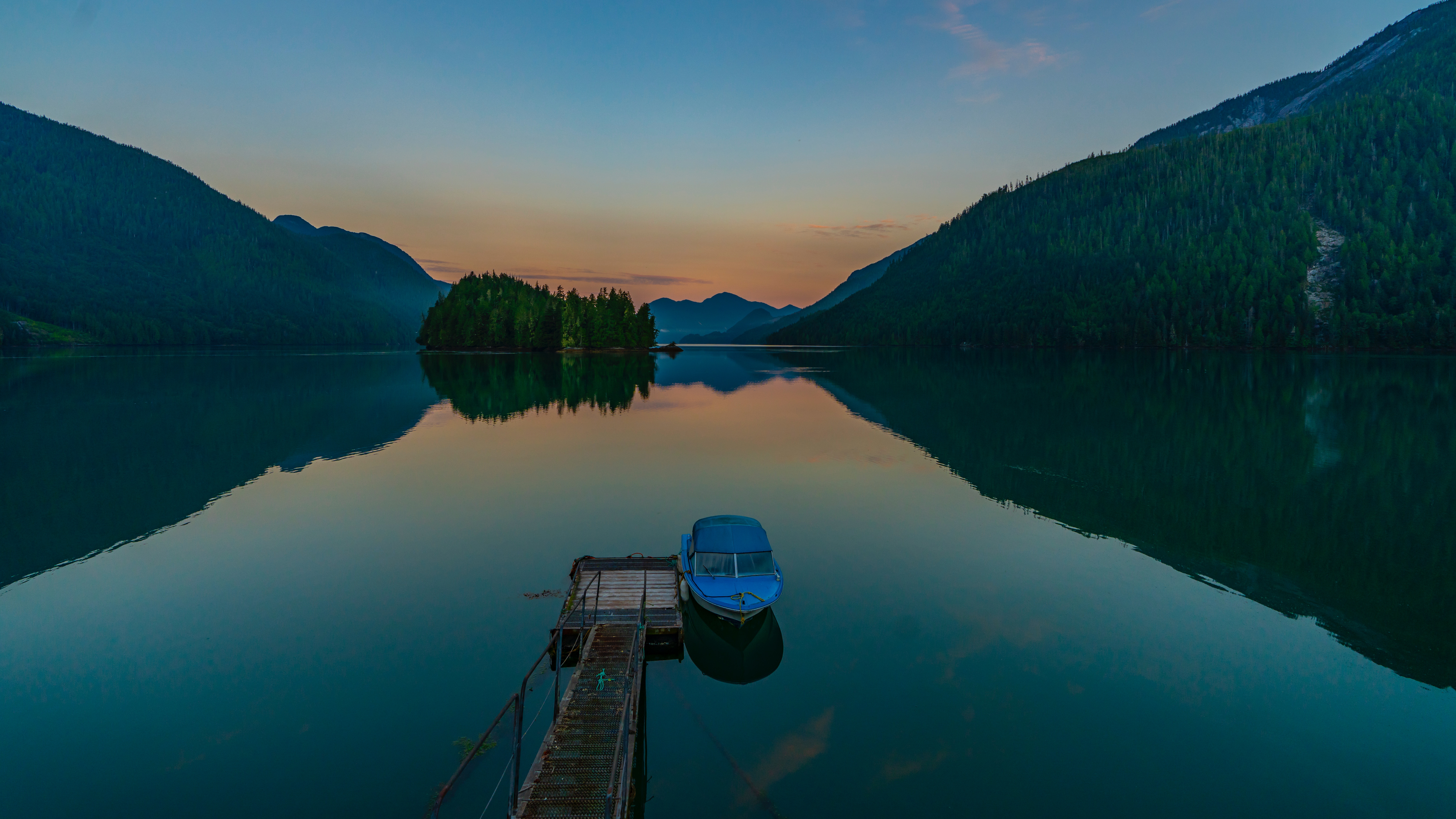 nature, berth, boat, lake, mountains, twilight, dusk, wharf cellphone