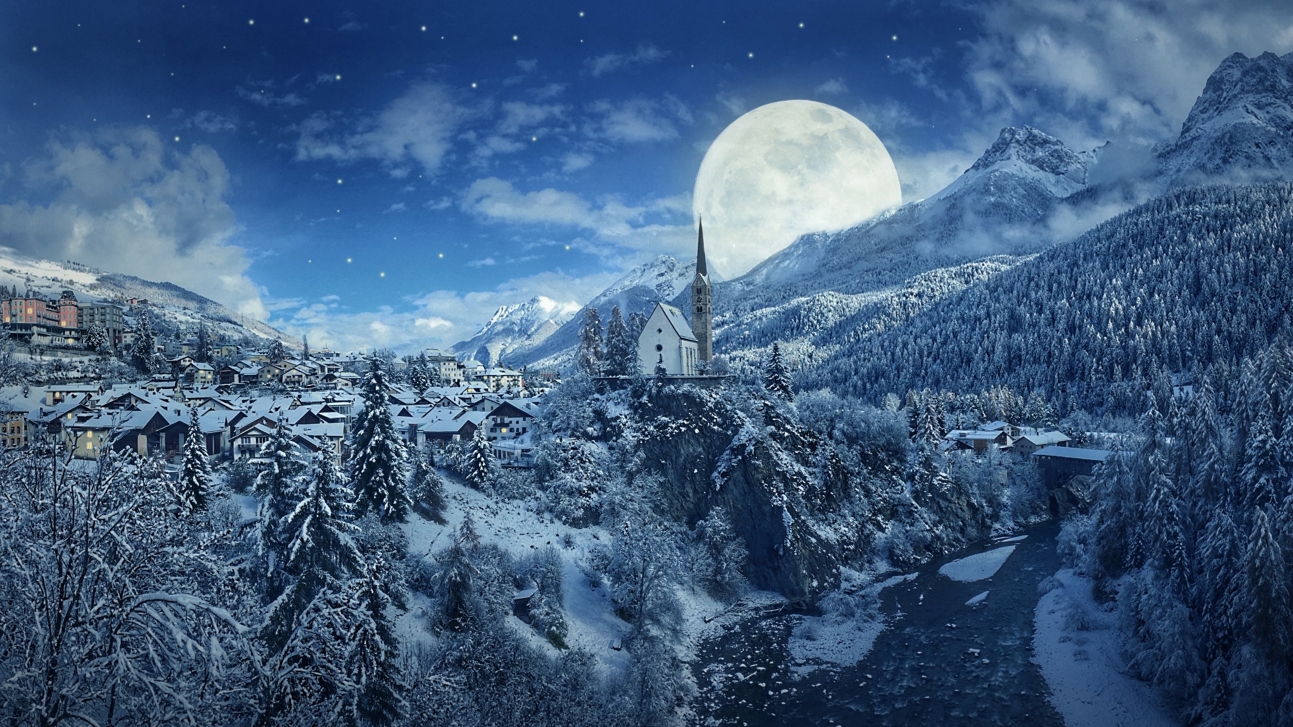 Laden Sie das Winter, Schnee, Berg, Haus, Fotografie, Stadt Dorf-Bild kostenlos auf Ihren PC-Desktop herunter