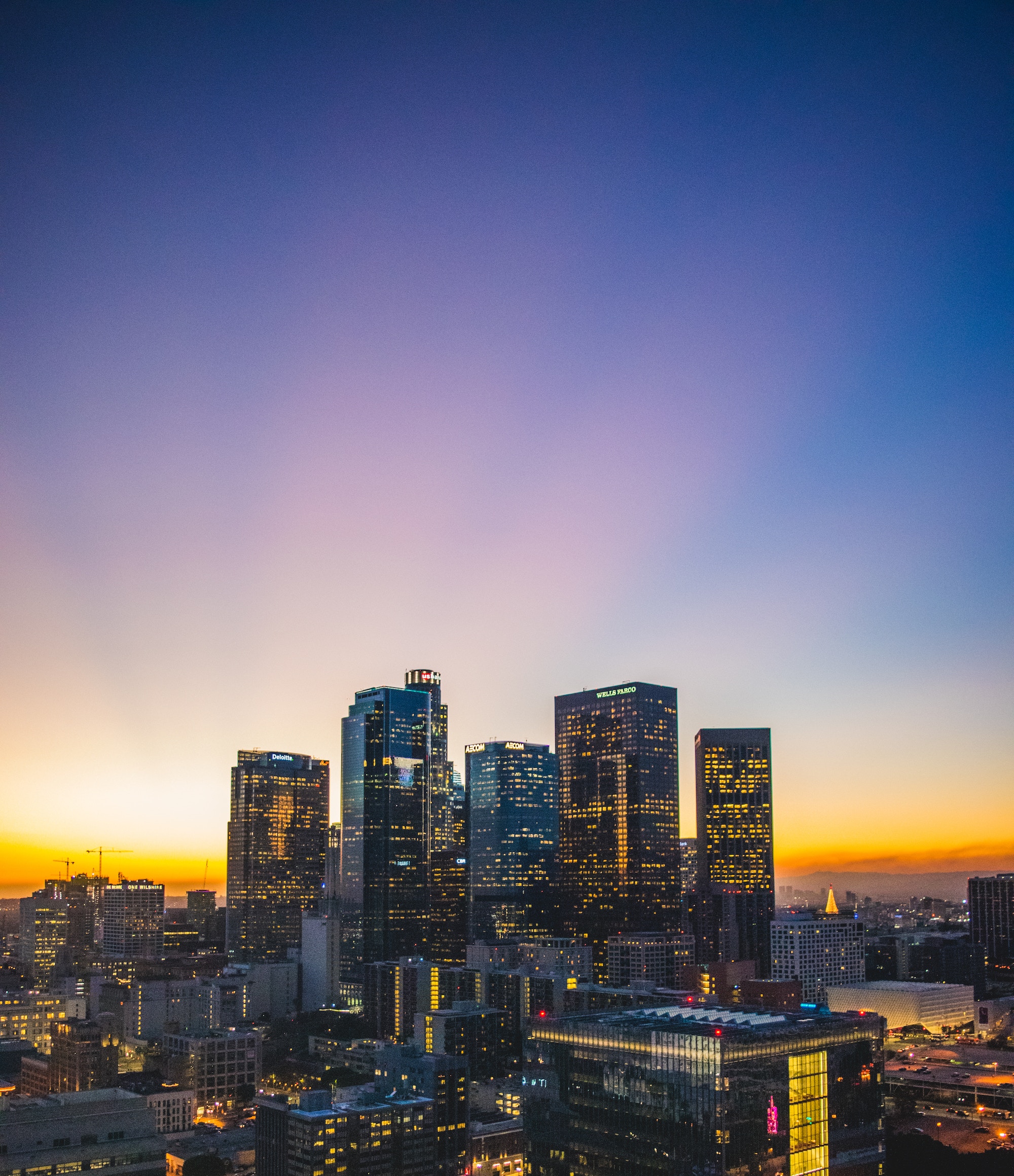 Laden Sie das Wolkenkratzer, Städte, Sunset, Usa, Los Angeles-Bild kostenlos auf Ihren PC-Desktop herunter
