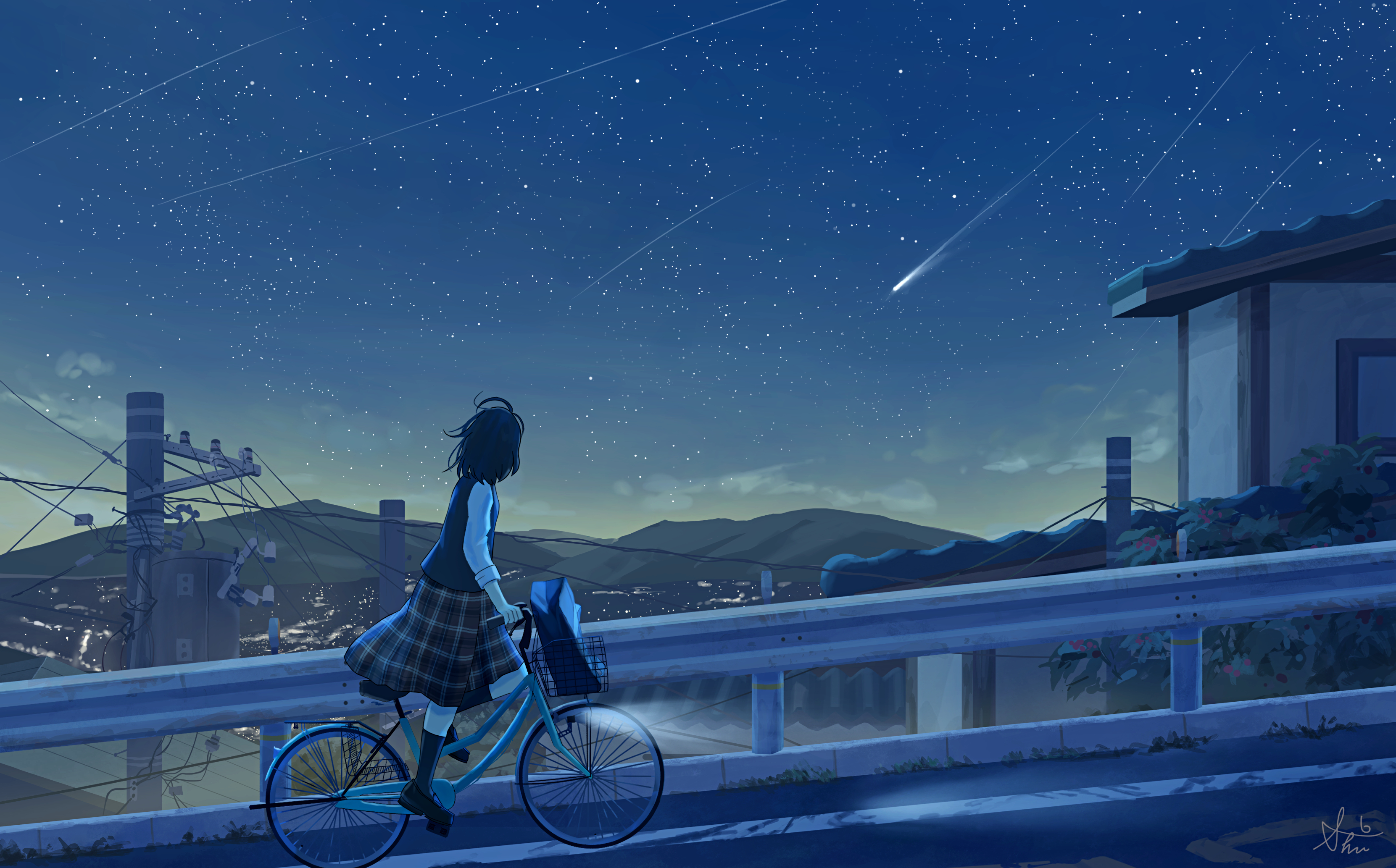Free download wallpaper Anime, Sky, Starry Sky, Bike on your PC desktop