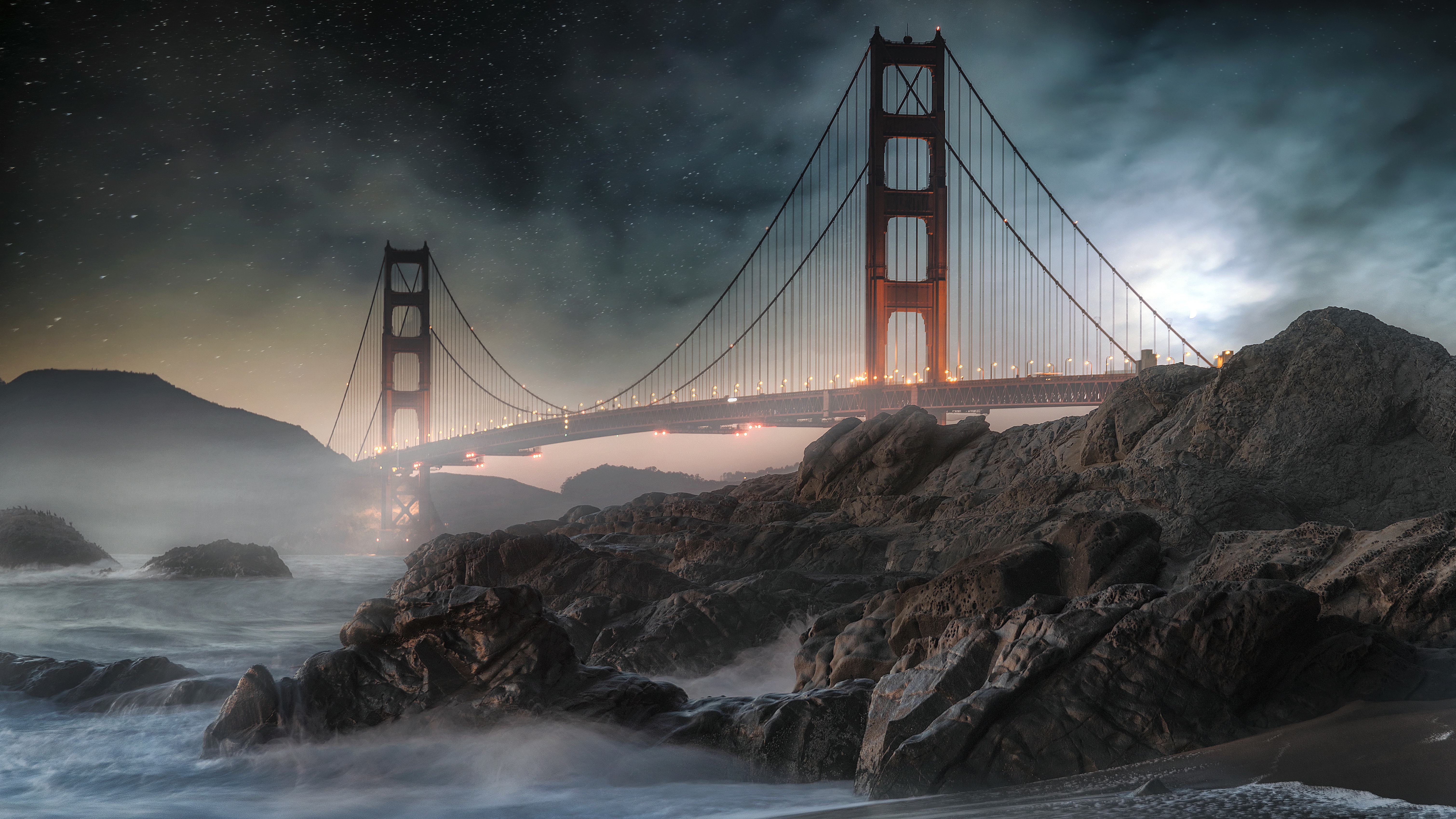 Download mobile wallpaper Bridges, Night, Bridge, Golden Gate, Man Made for free.