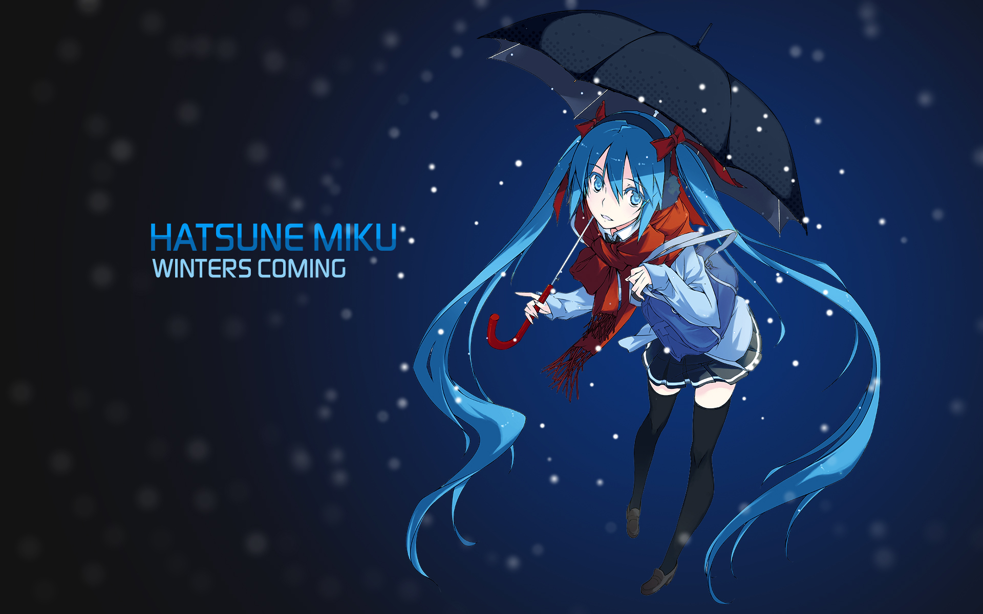 Free download wallpaper Anime, Winter, Umbrella, Vocaloid, Hatsune Miku on your PC desktop